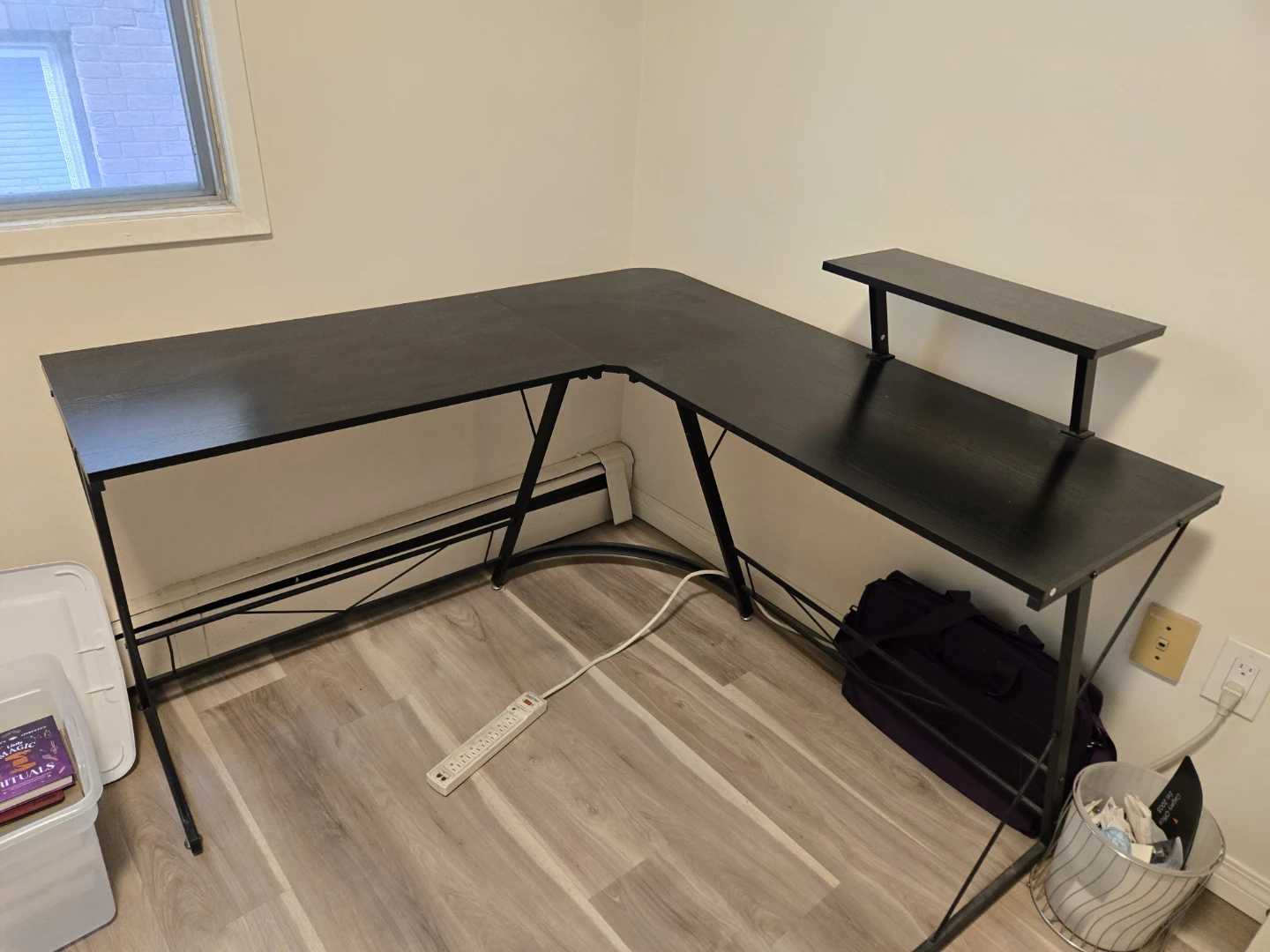 Black L-Shaped Corner Desk with Monitor Stand