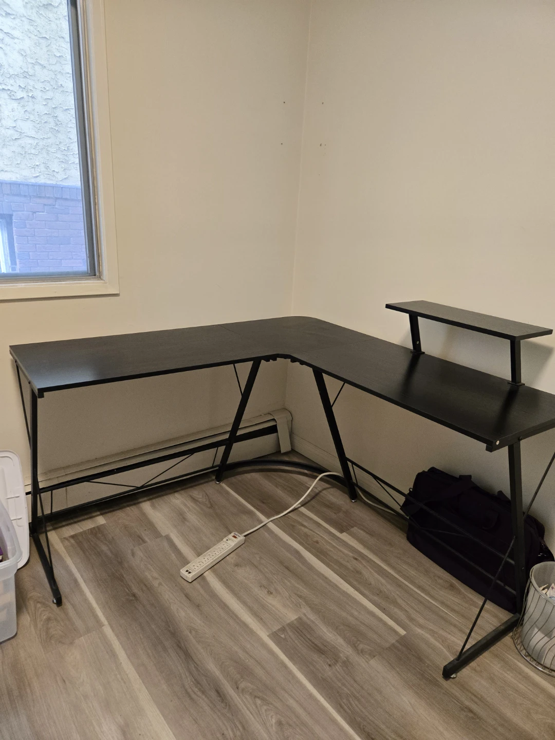 Black L-Shaped Corner Desk with Monitor Stand - photo 2
