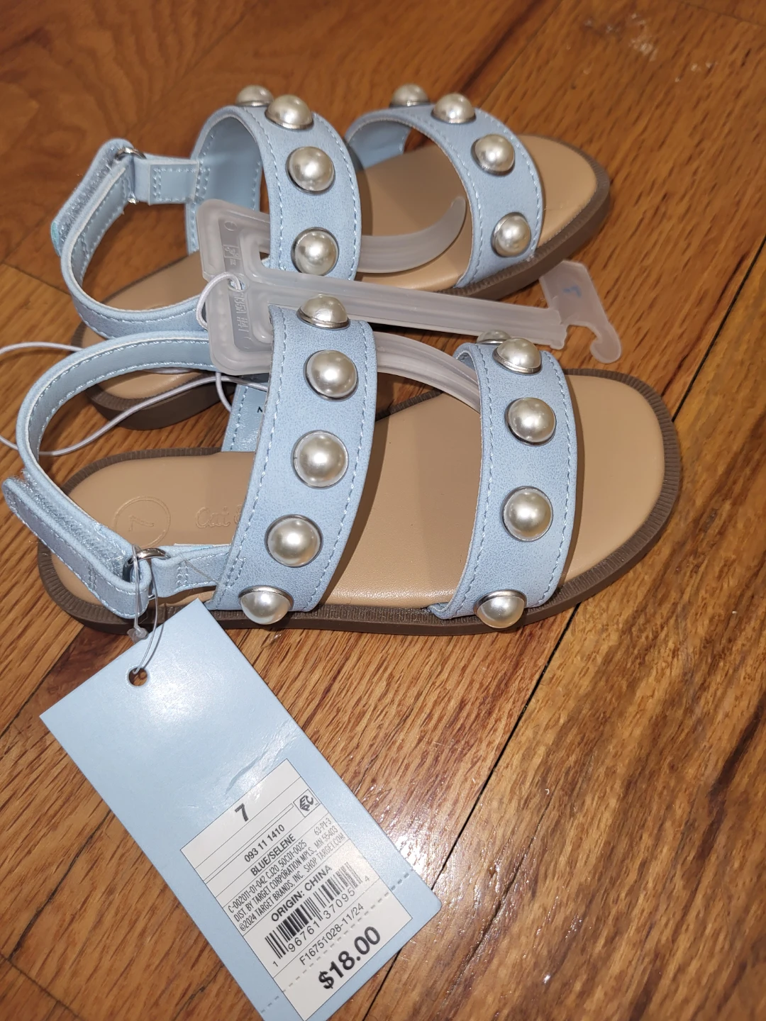 Cat & Jack Baby Girls' Pearl Embellished Sandals - Blue, Size 7 - photo 2