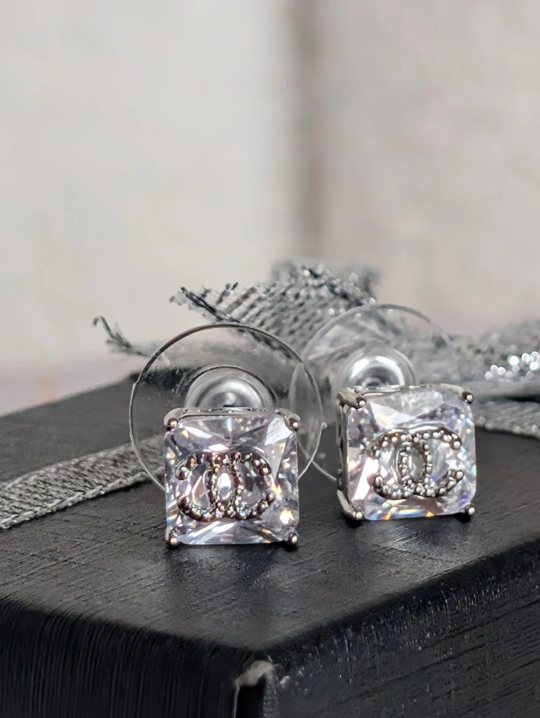 Chanel CC Stud Earrings with Crystals