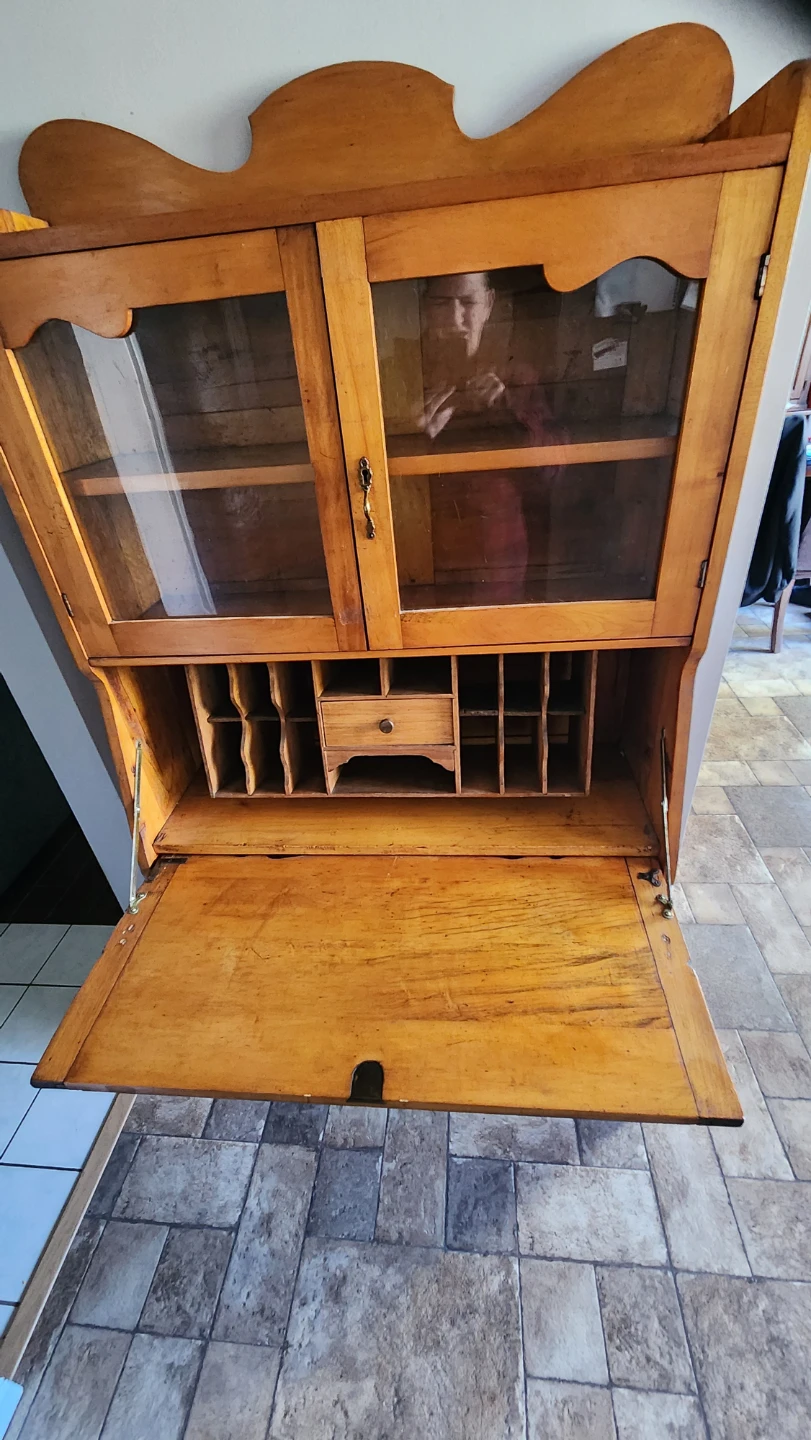 Vintage Wooden Secretary Desk with Hutch