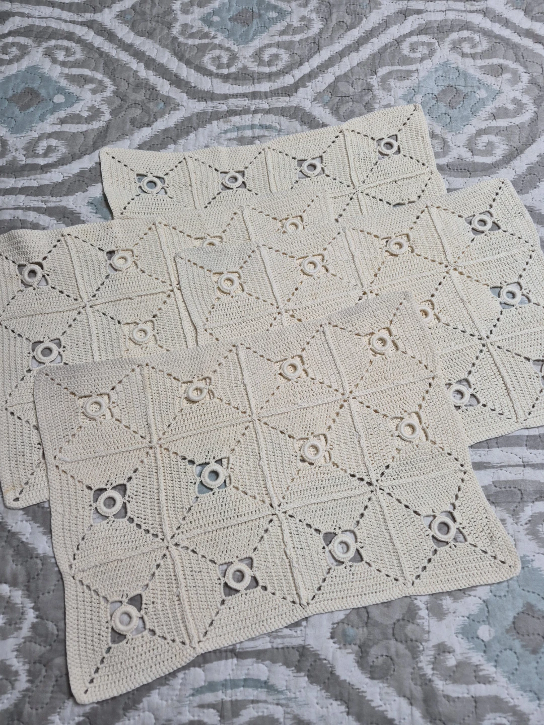 Set of 4 Vintage Crocheted 11" x 15" Table Decor