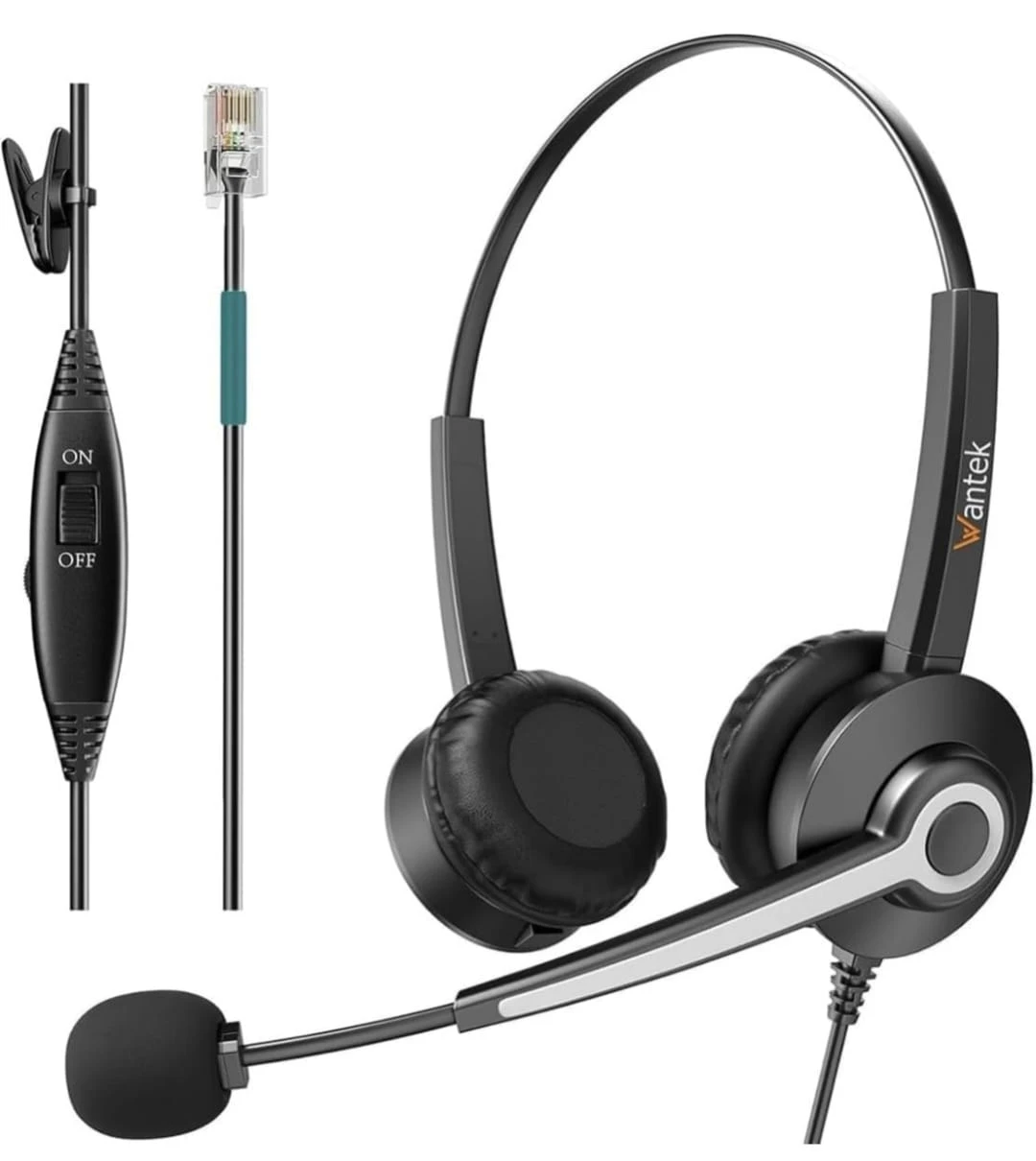 Wantek Dual-Ear Headset with Noise-Cancelling Microphone