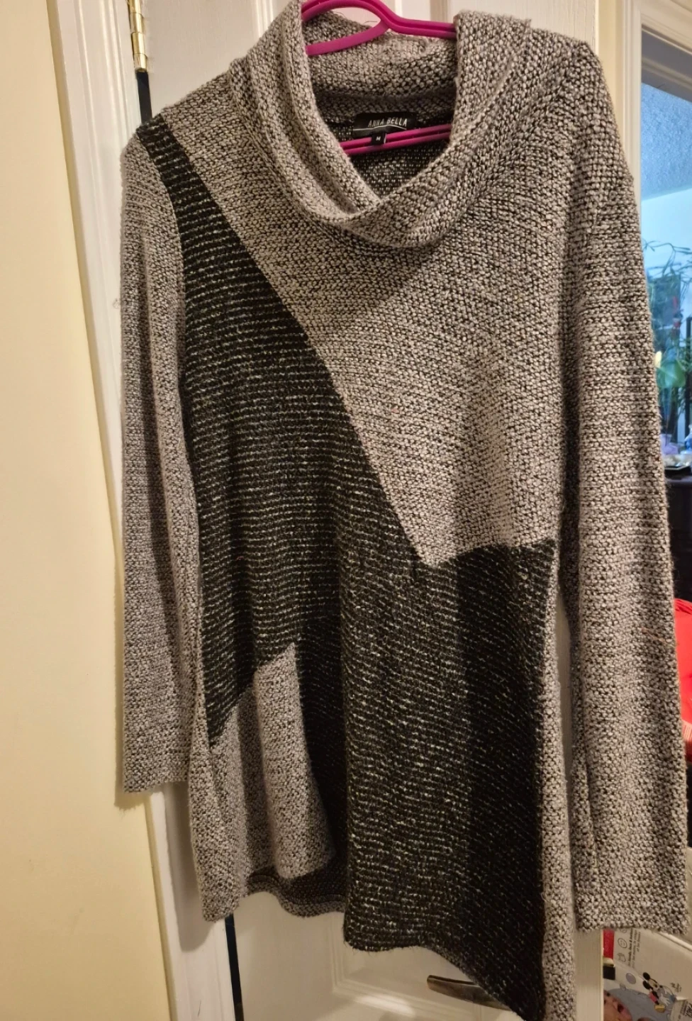 Anna Bella Cowl Neck Tunic Sweater - Grey/Black - Size M - photo 3