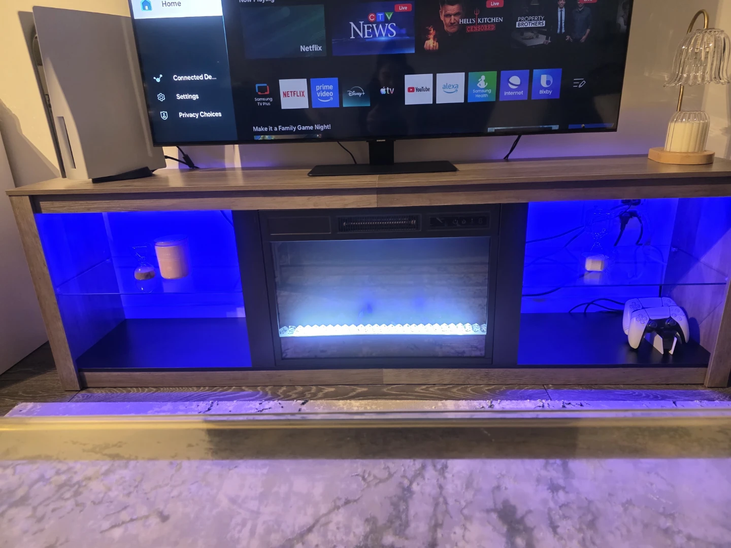 TV Stand with Electric Fireplace and LED Lights