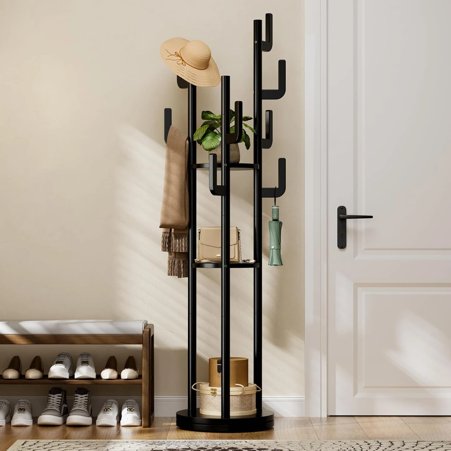 Yoobure Rotary Coat Rack Freestanding - Solid Wood Coat Tree
