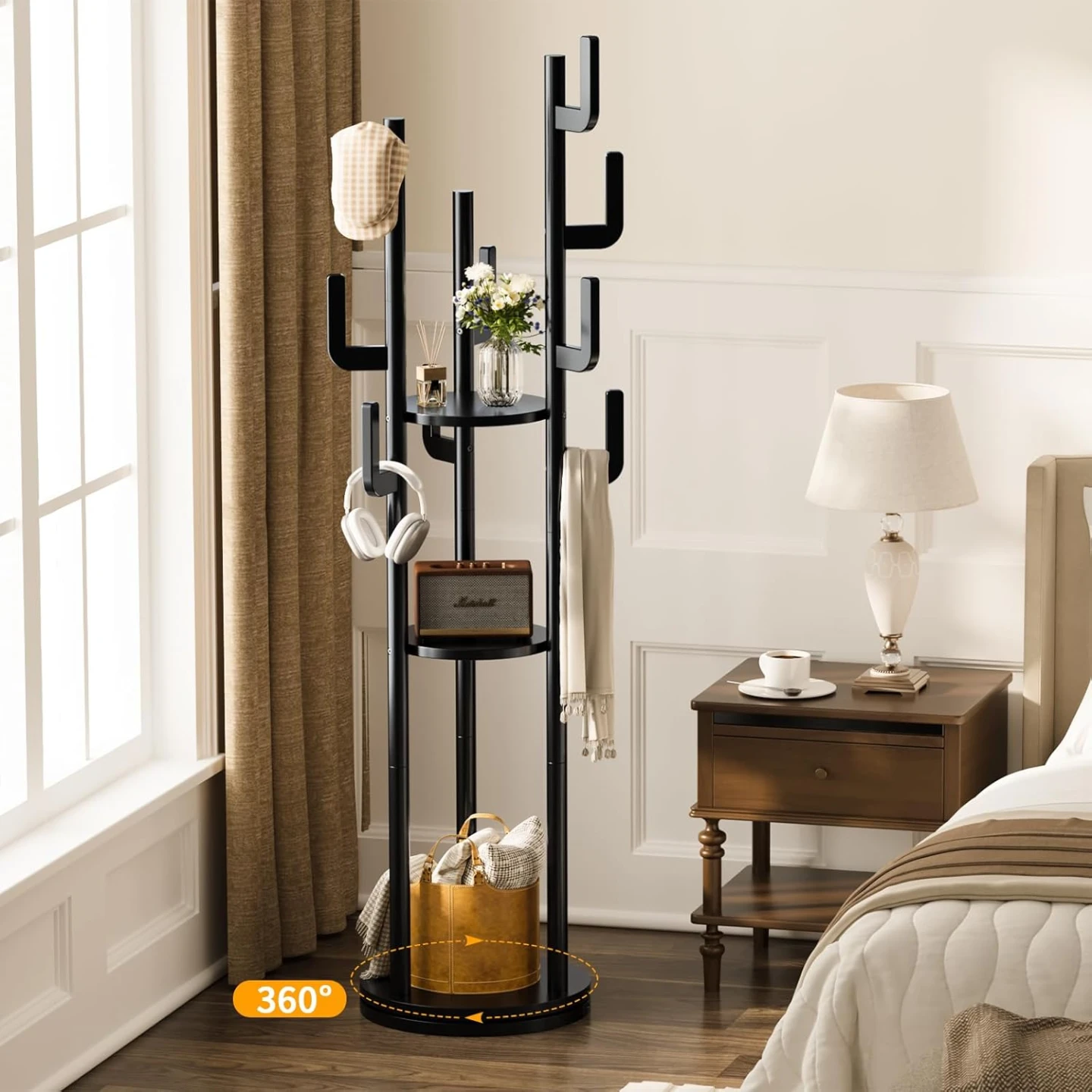 Yoobure Rotary Coat Rack Freestanding - Solid Wood Coat Tree - photo 2