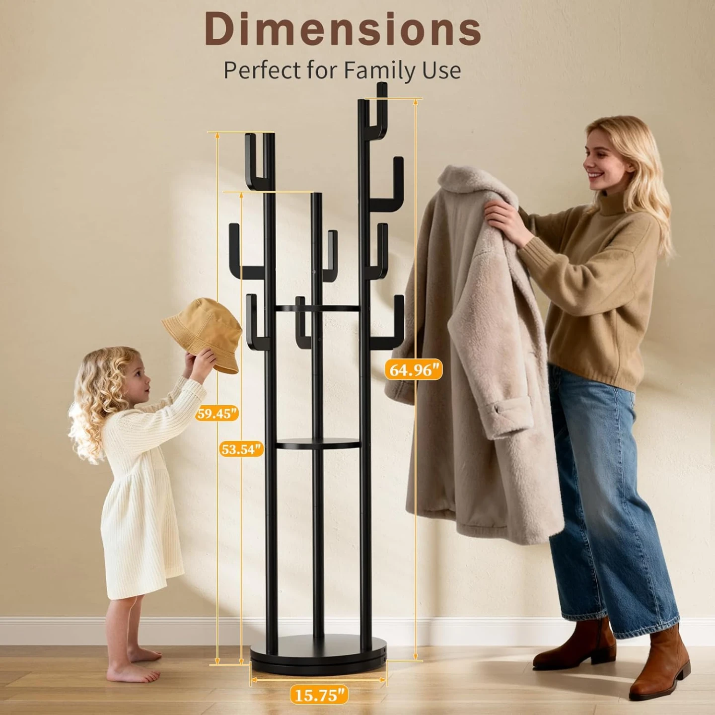 Yoobure Rotary Coat Rack Freestanding - Solid Wood Coat Tree - photo 3