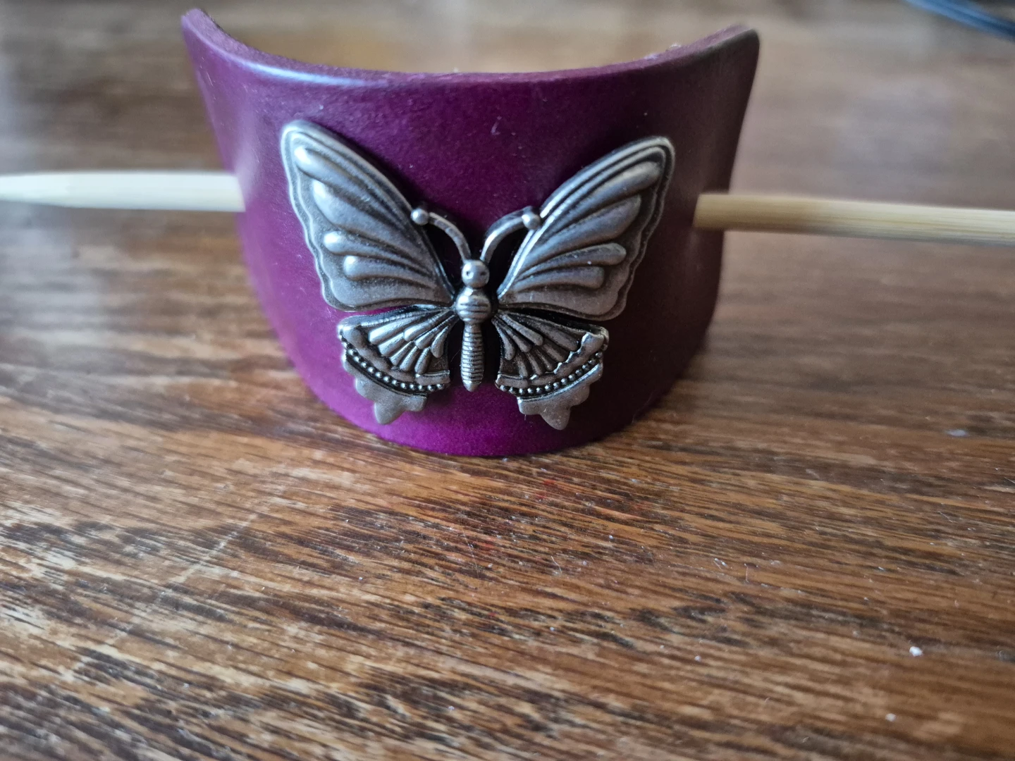 Purple Leather Butterfly Hair Stick Holder
