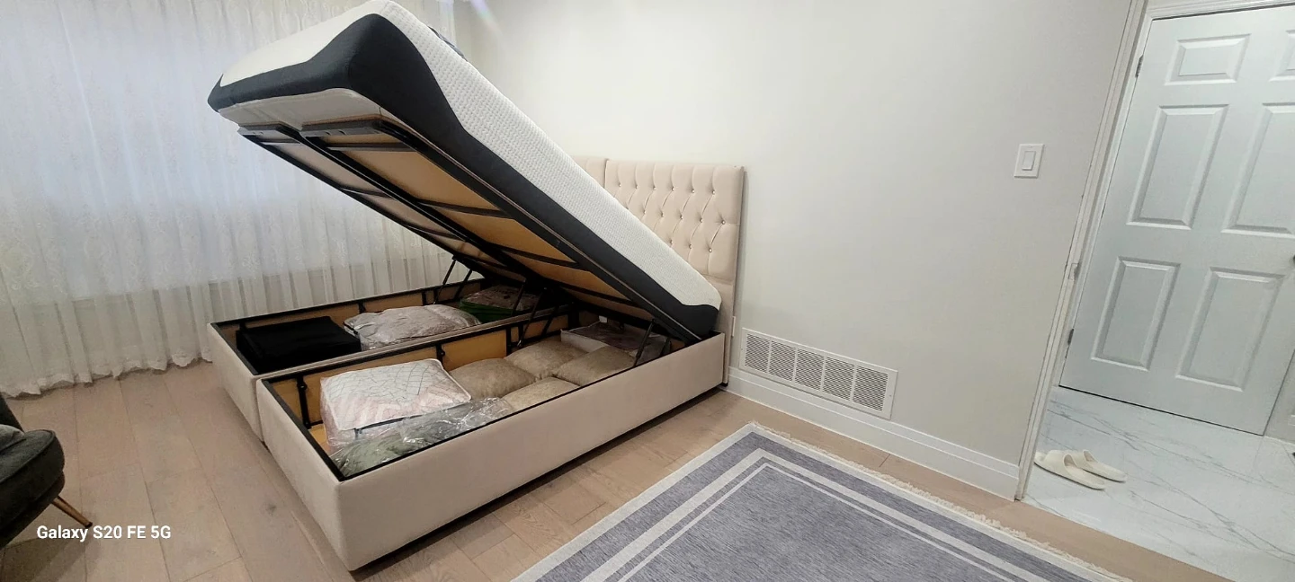 Queen Storage Bed Frame with Tufted Headboard