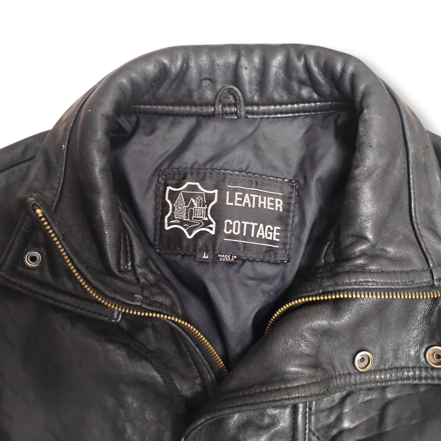 Leather Cottage Vintage Black Leather Motorcycle Jacket - Size L - photo 5