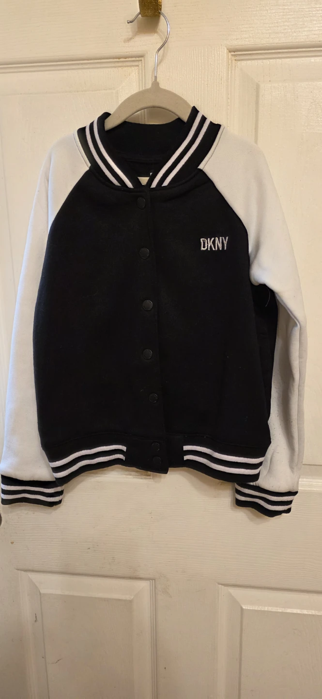 DKNY Black Faux Leather Skirt and Varsity Jacket Set Size 8