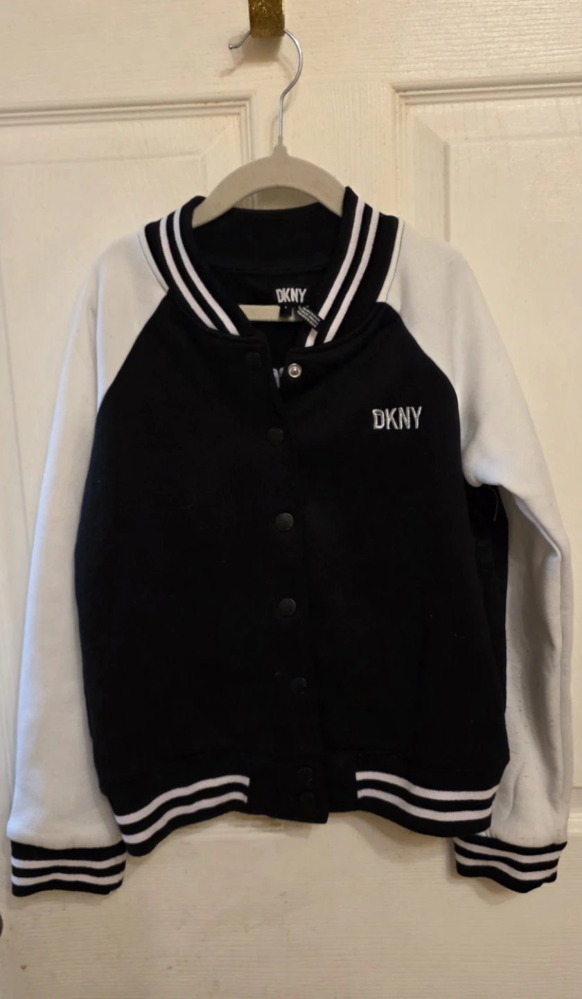 DKNY Black Faux Leather Skirt and Varsity Jacket Set Size 8 - photo 2