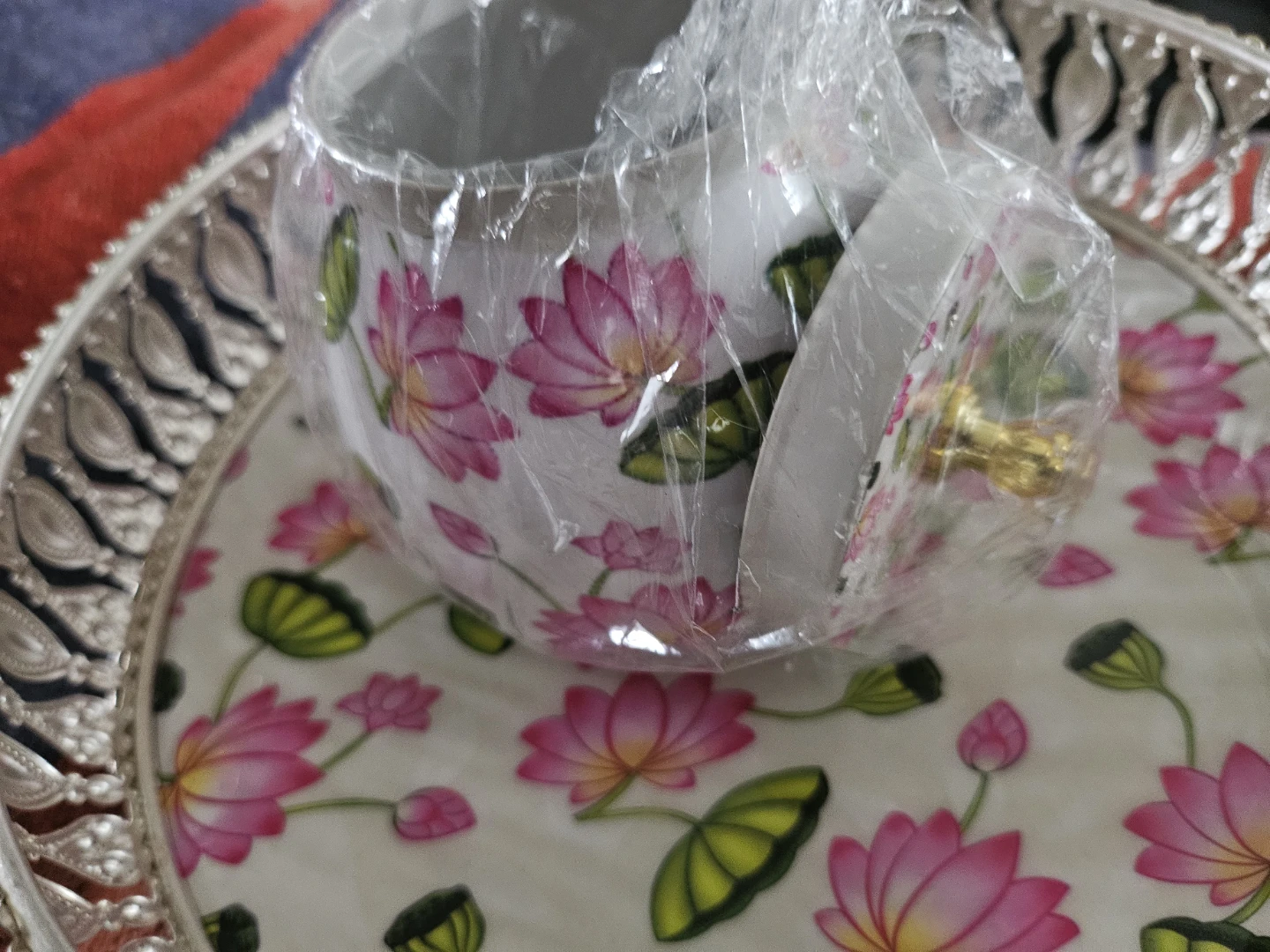 Decorative Silver Tray with Lotus Pattern - photo 4