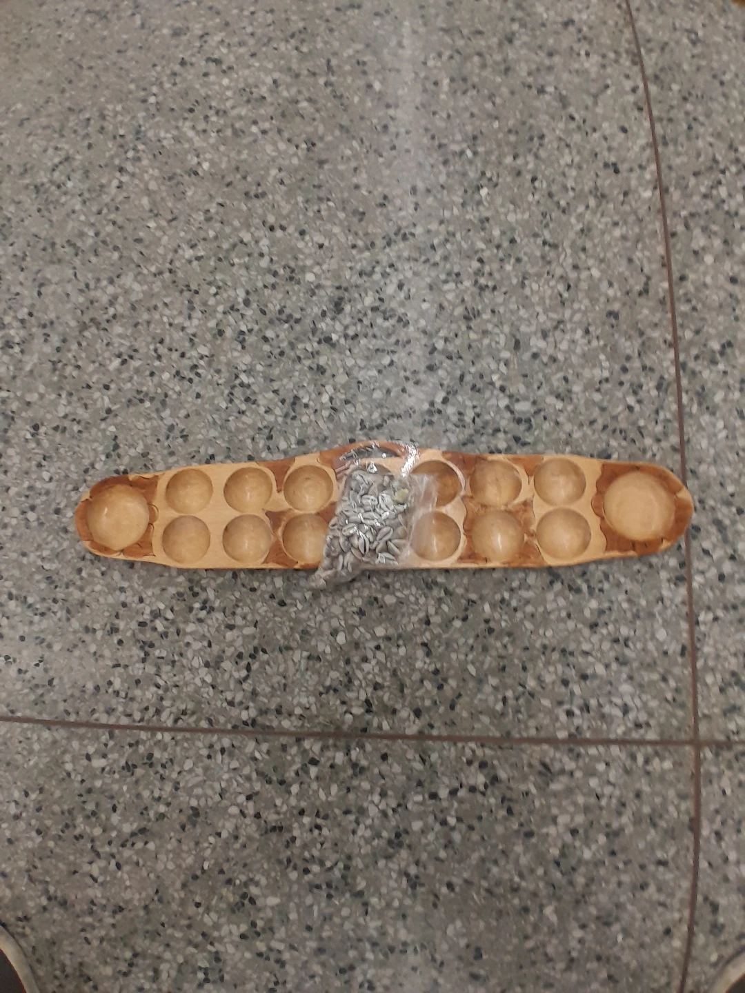 Wooden Mancala Board Game with Stones