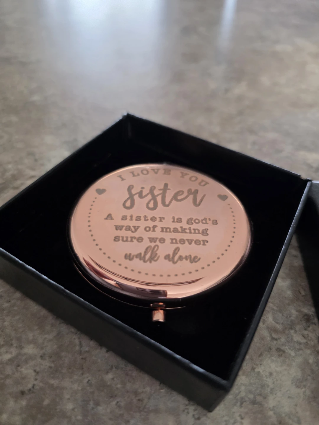 ElegantPark Rose Gold Engraved Compact Mirror for Sister