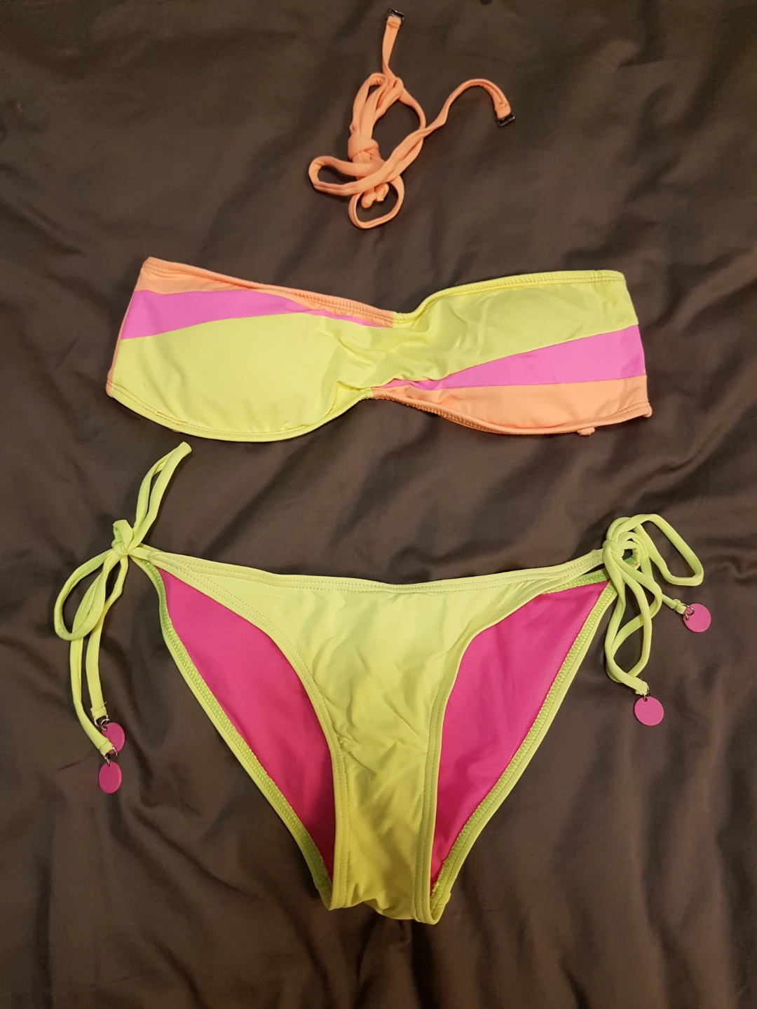 Bikini Set - Neon Yellow Pink Orange Ltop Sbottom