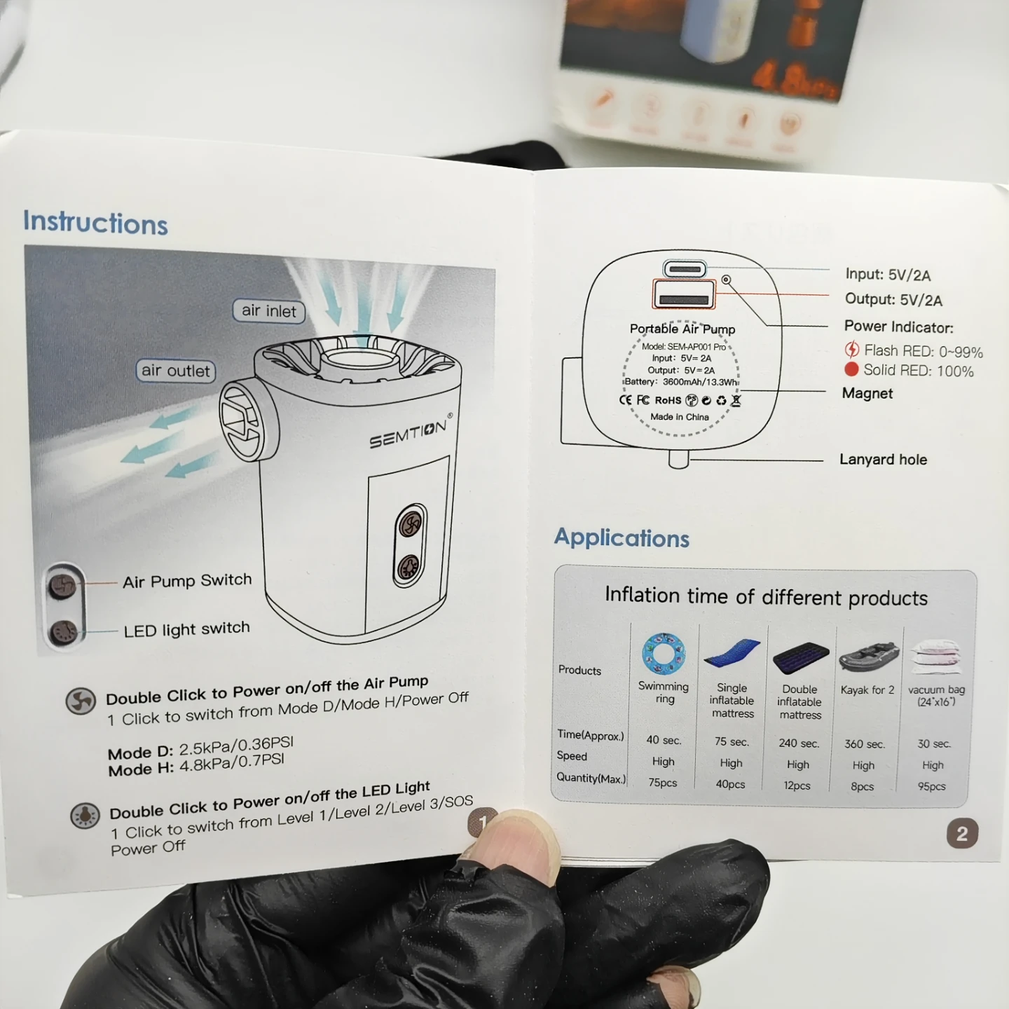 SEMTION Portable Air Pump with Camping Lantern - photo 2