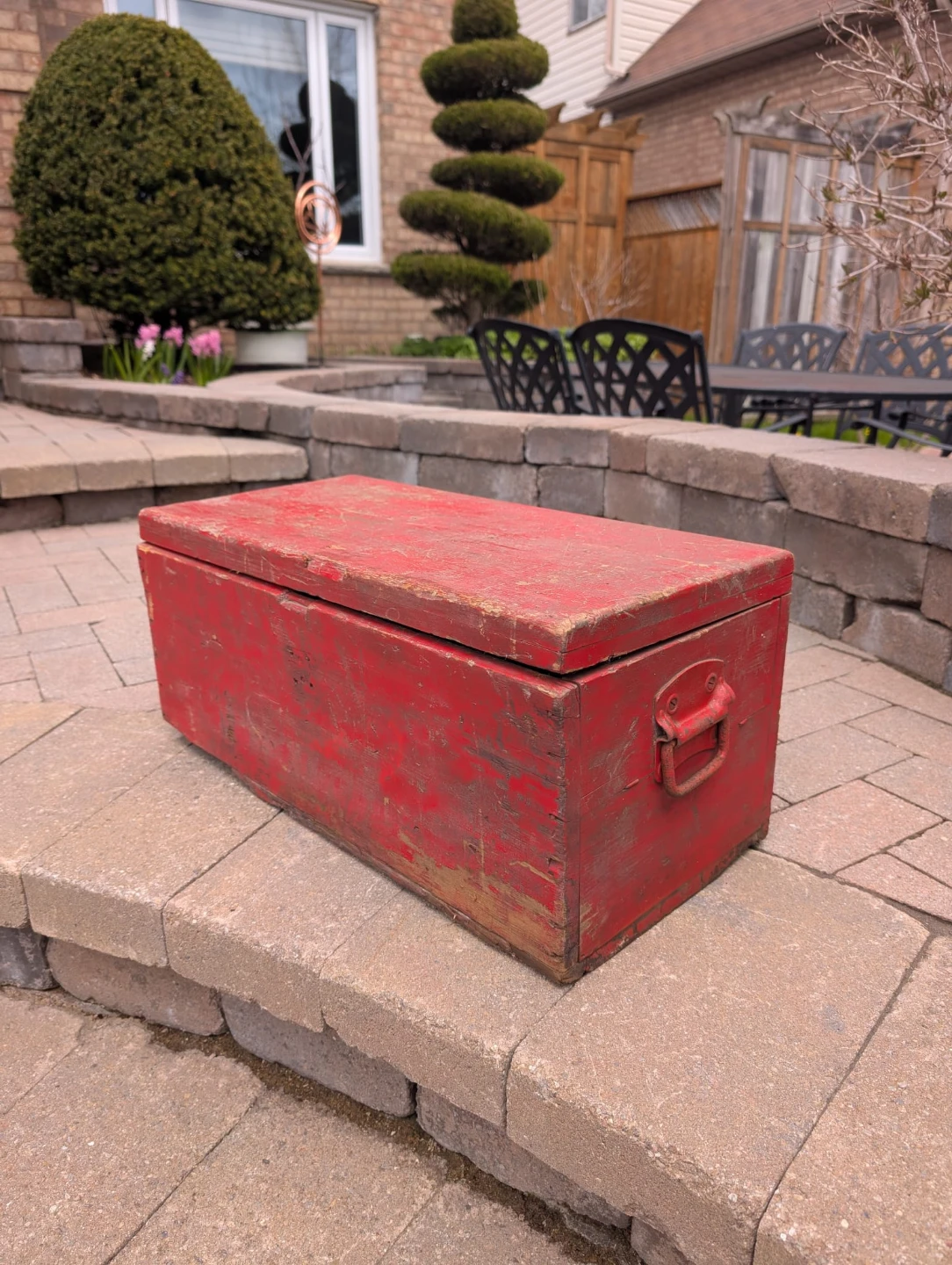 Vintage Red Wooden Storage Chest or Carpenters toolbox