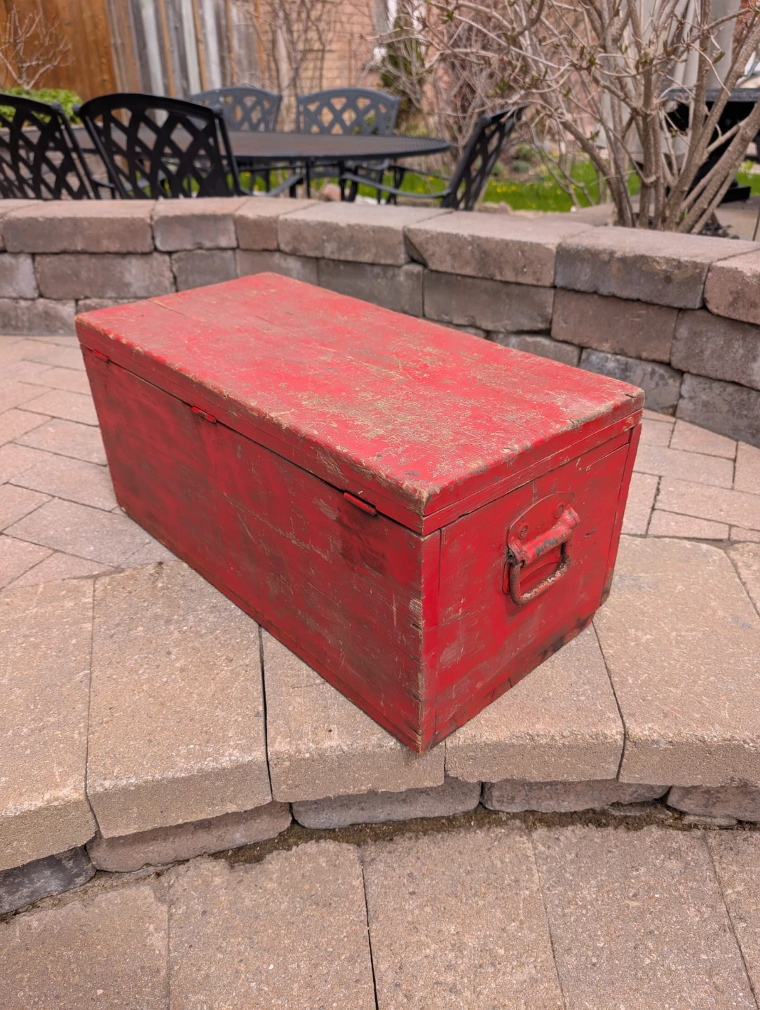 Vintage Red Wooden Storage Chest or Carpenters toolbox - photo 2