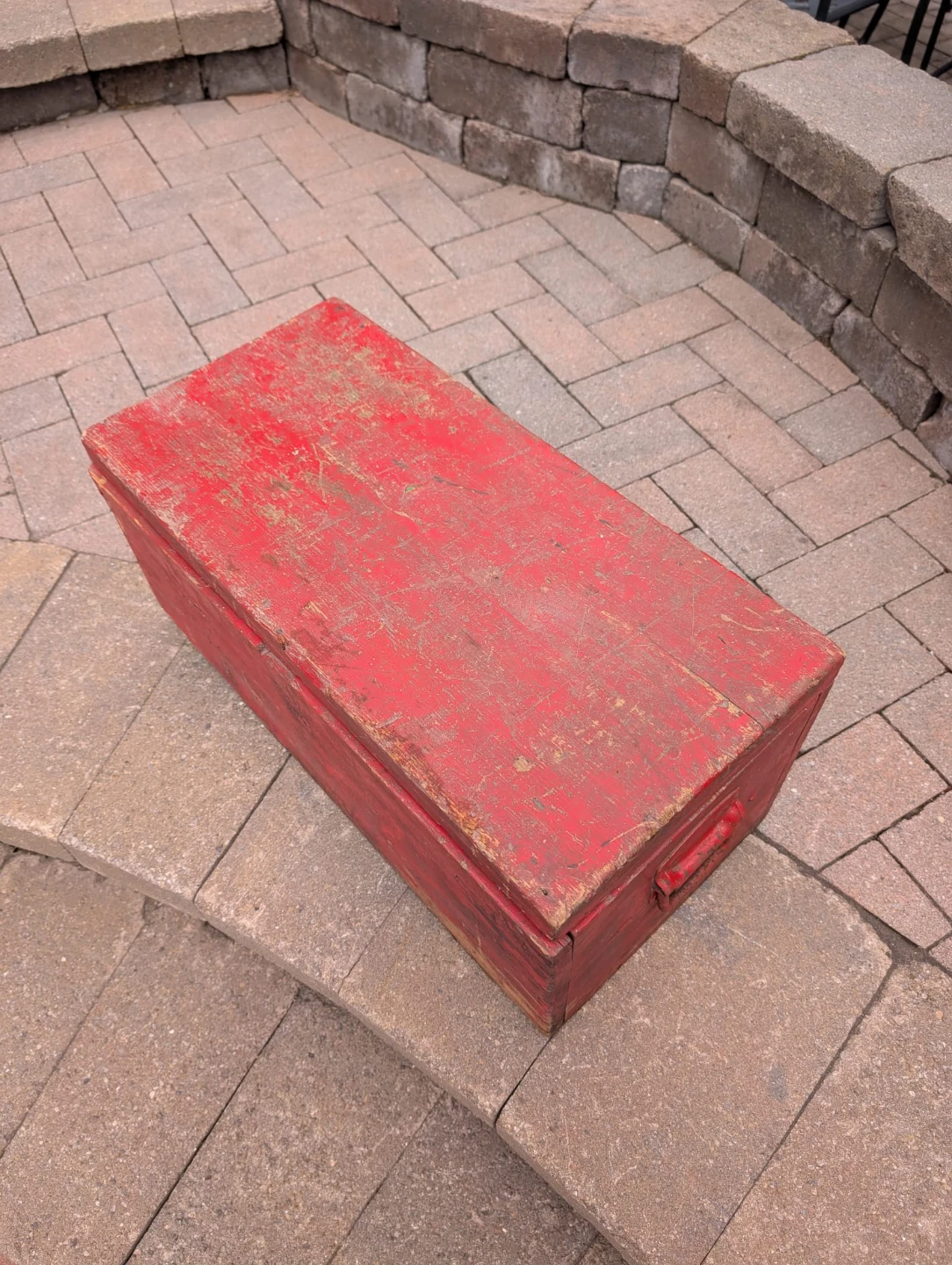 Vintage Red Wooden Storage Chest or Carpenters toolbox - photo 3