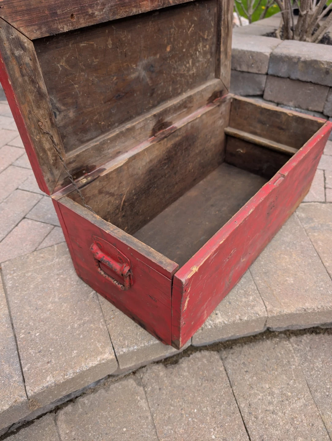 Vintage Red Wooden Storage Chest or Carpenters toolbox - photo 5