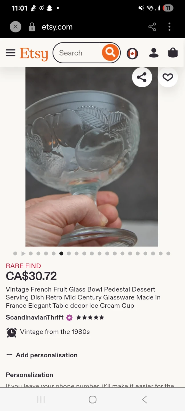 Set of 5 Clear Embossed French Glass Dessert Bowls - photo 4