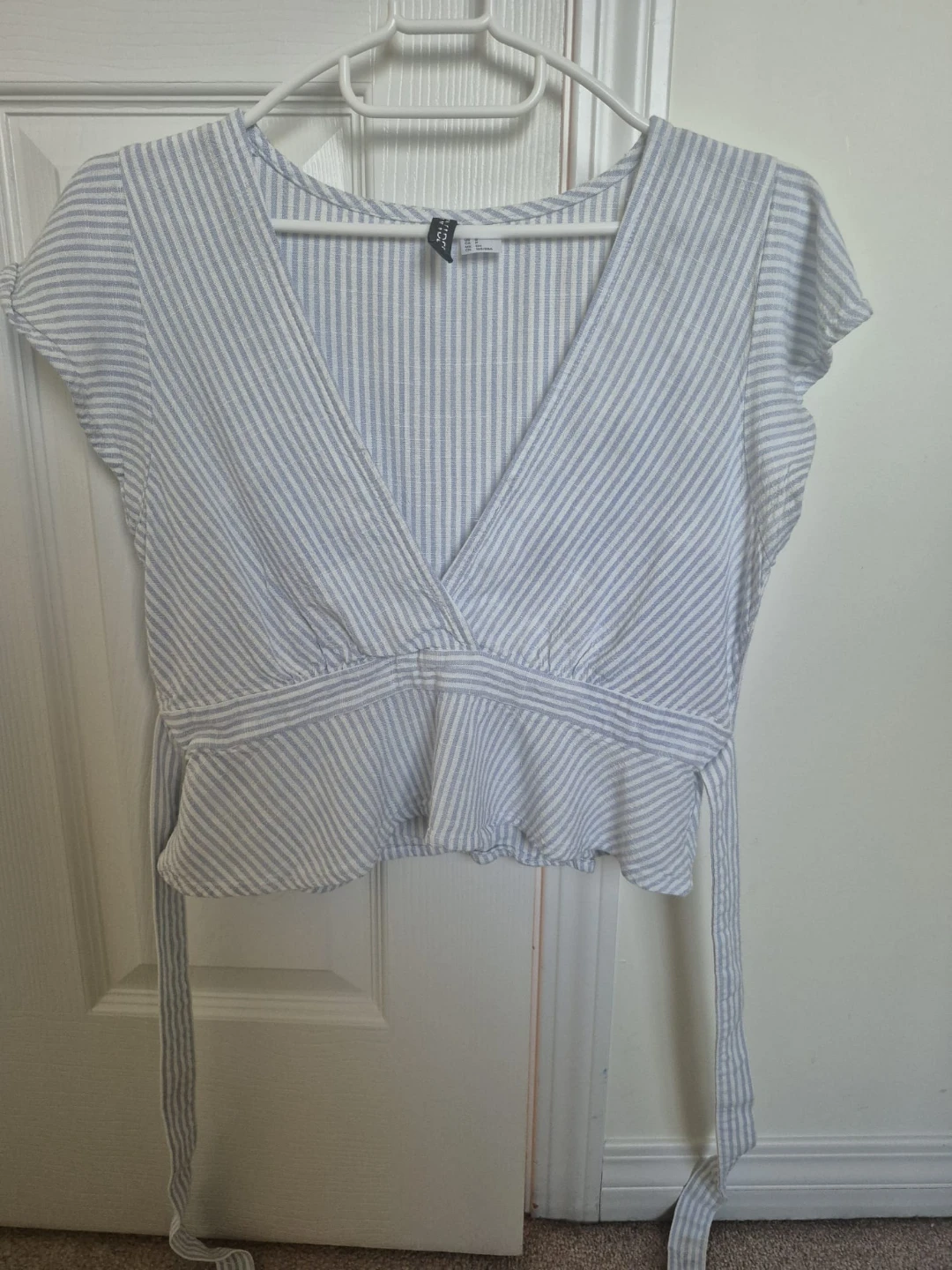 Blue and White Striped H&M Blouse Top