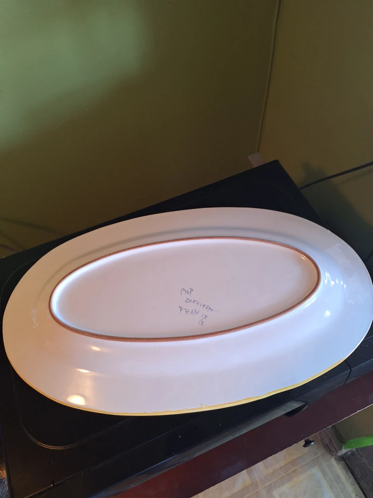 Oval Serving Platter with Blue and Yellow Trim - photo 3