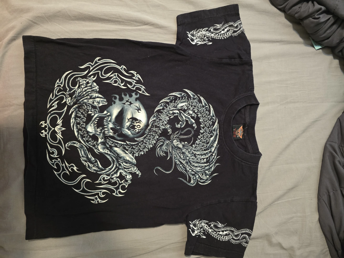 Rock Eagle Black T-Shirt with Dragon Design - Size S