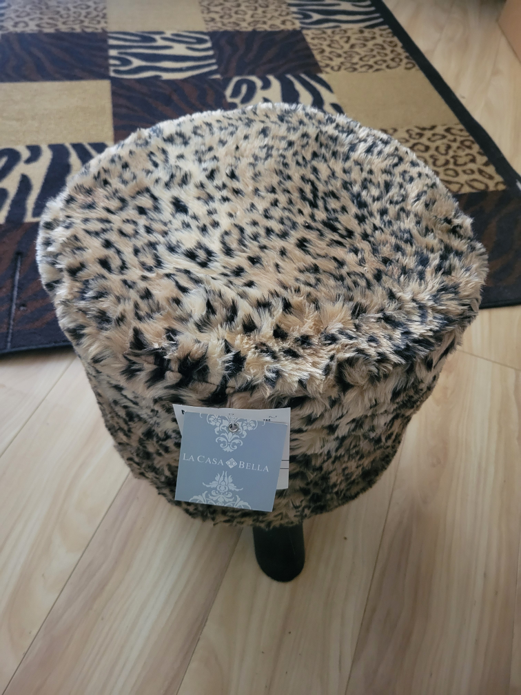 Faux Fur Leopard Print Ottoman