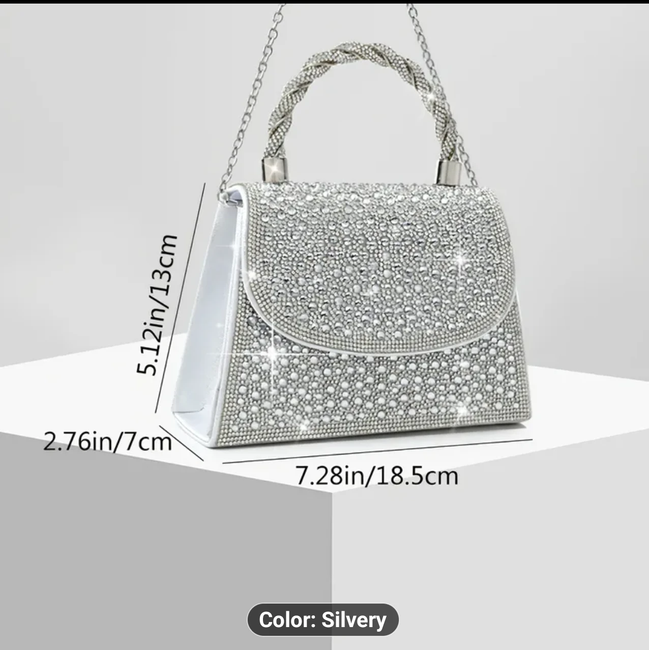 Silver Rhinestone Clutch Handbag with Chain Strap - photo 5