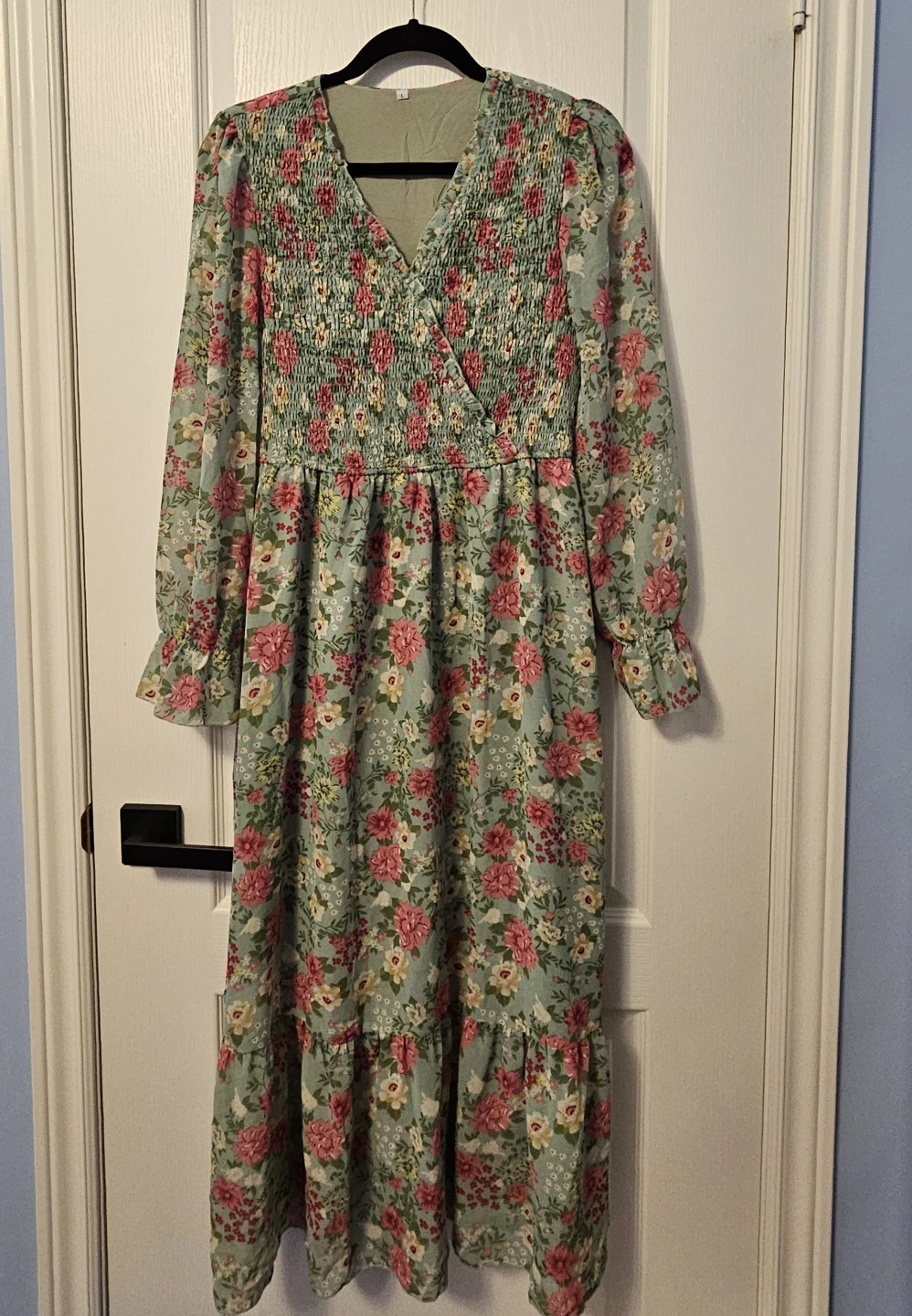 Floral Maxi Dress with Smocked Bodice Large