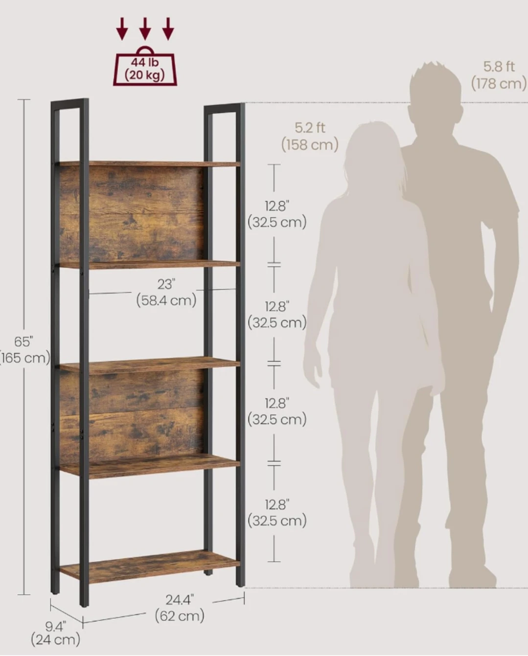 VASAGLE 5-Shelf Bookcase - Rustic Brown - photo 3