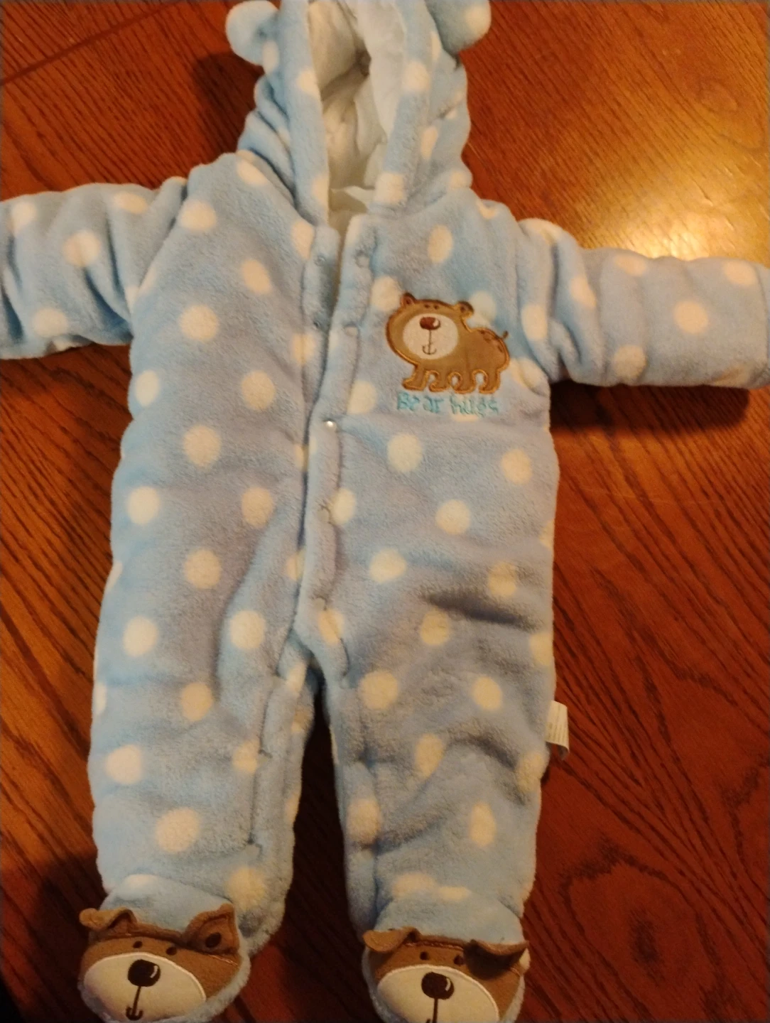 Baby Blue Fleece Snowsuit with White Polka Dots