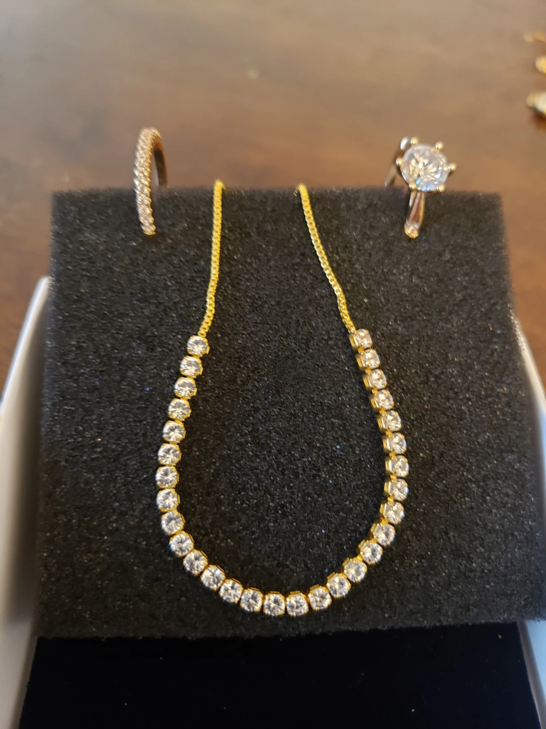 Gifted Gold Tone Tennis Bracelet and Rings Set.