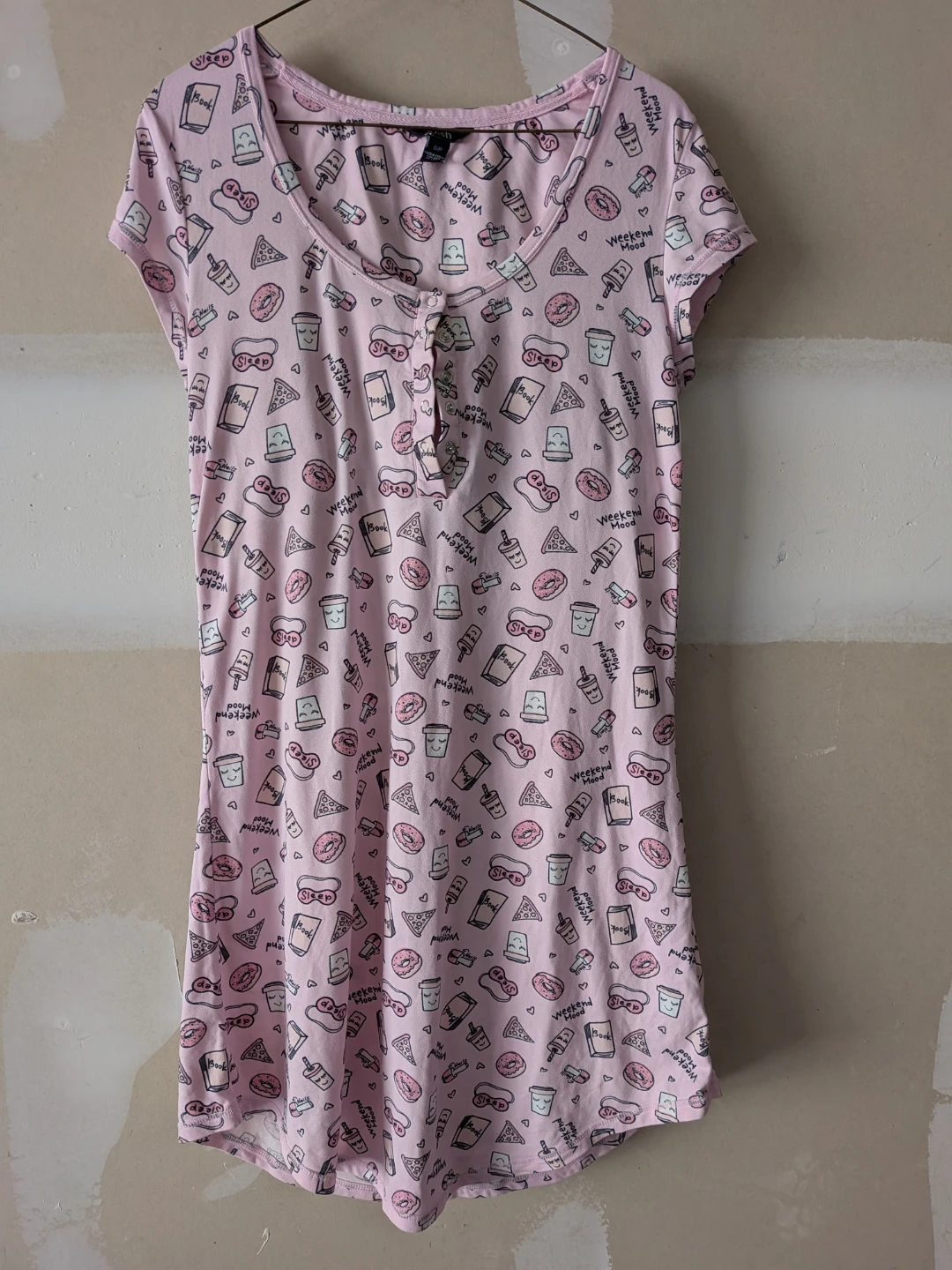 Pink Sleep Shirt with Cute Kawaii Print