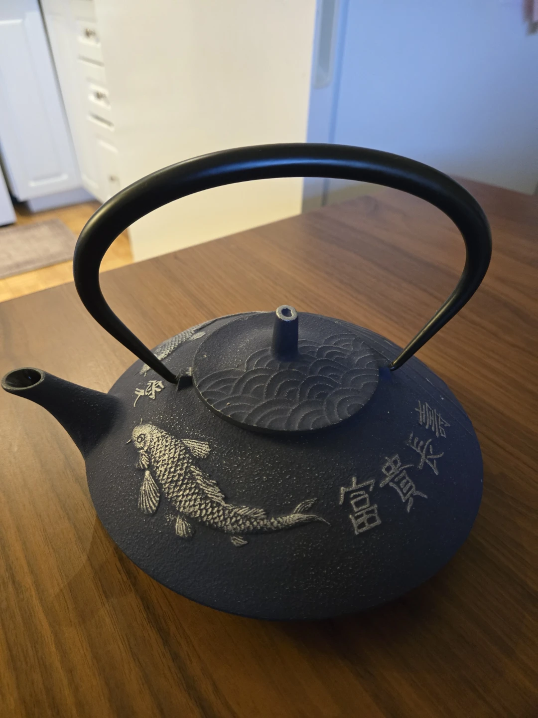 Cast Iron Tea Pot - Blue Koi Design - photo 3
