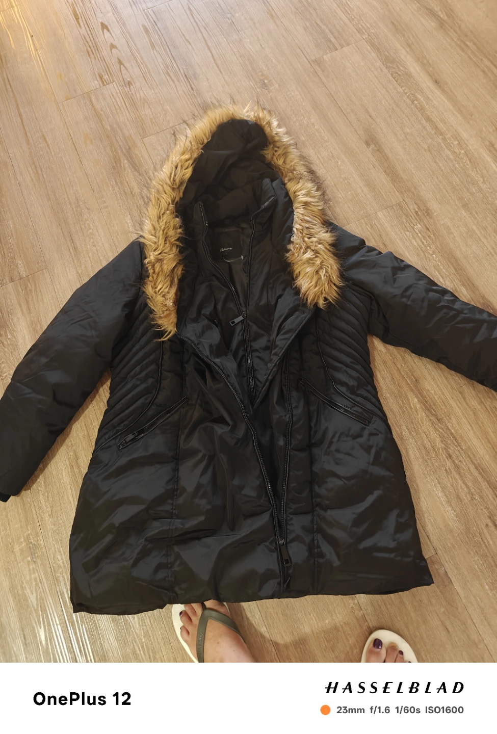 Black Puffer Jacket with Faux Fur Hood