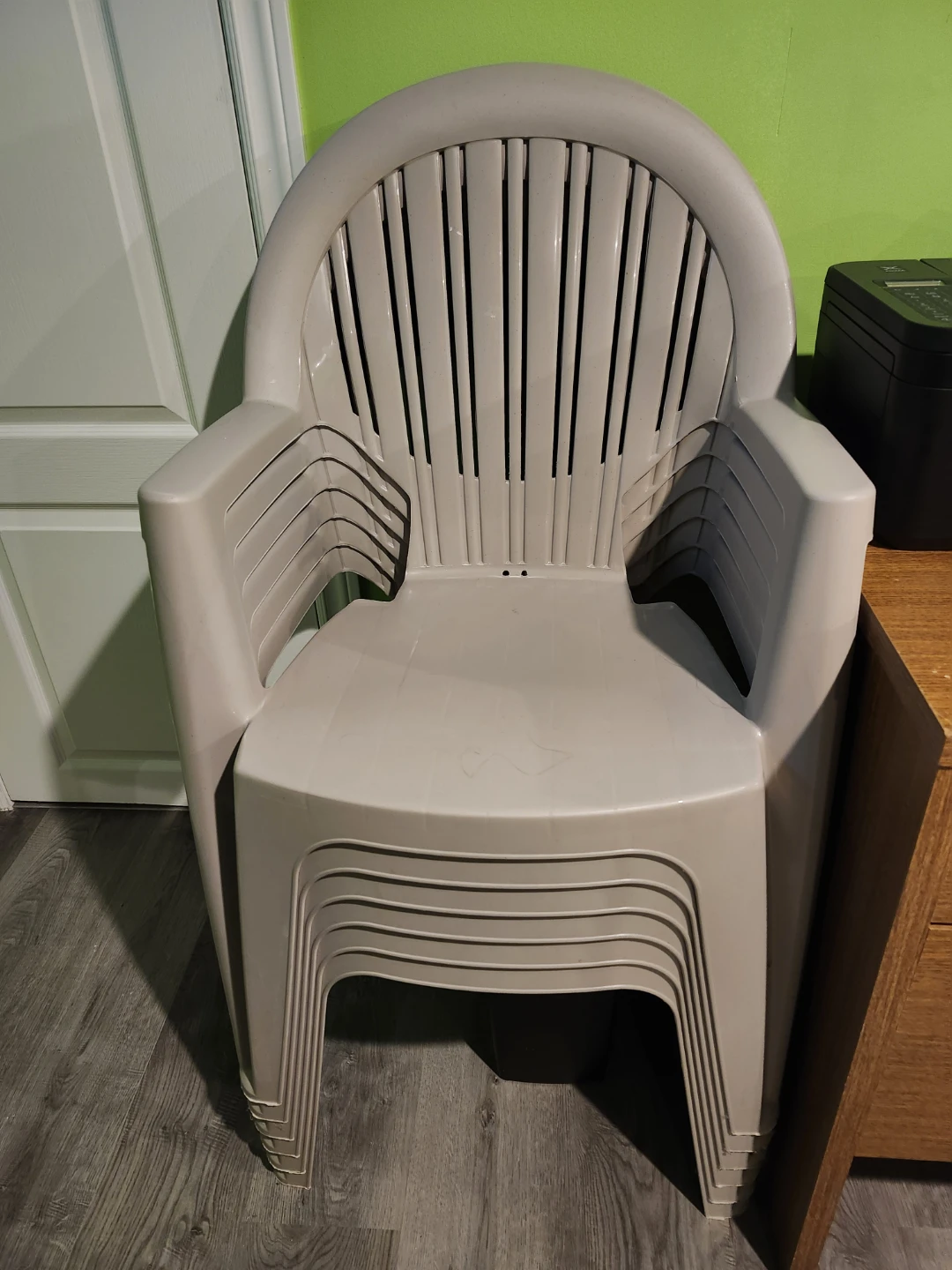Set of 6 Stackable Plastic Patio Chairs - Tan/Beige - photo 3
