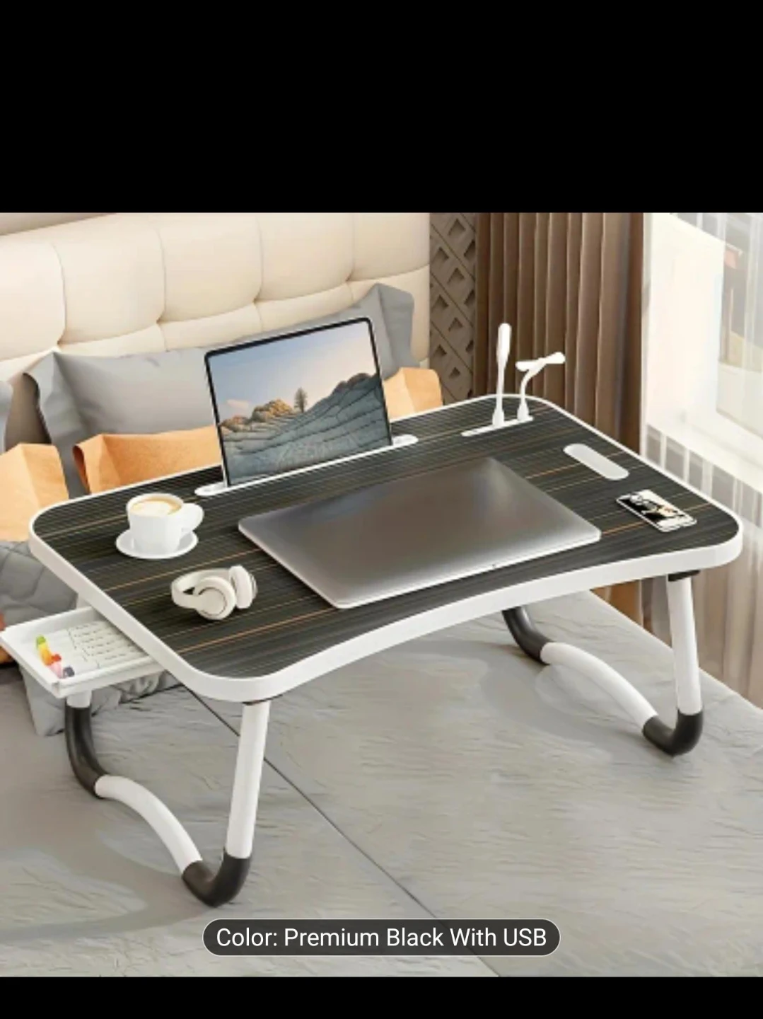 Portable Lap Desk - Black with USB and Drawer