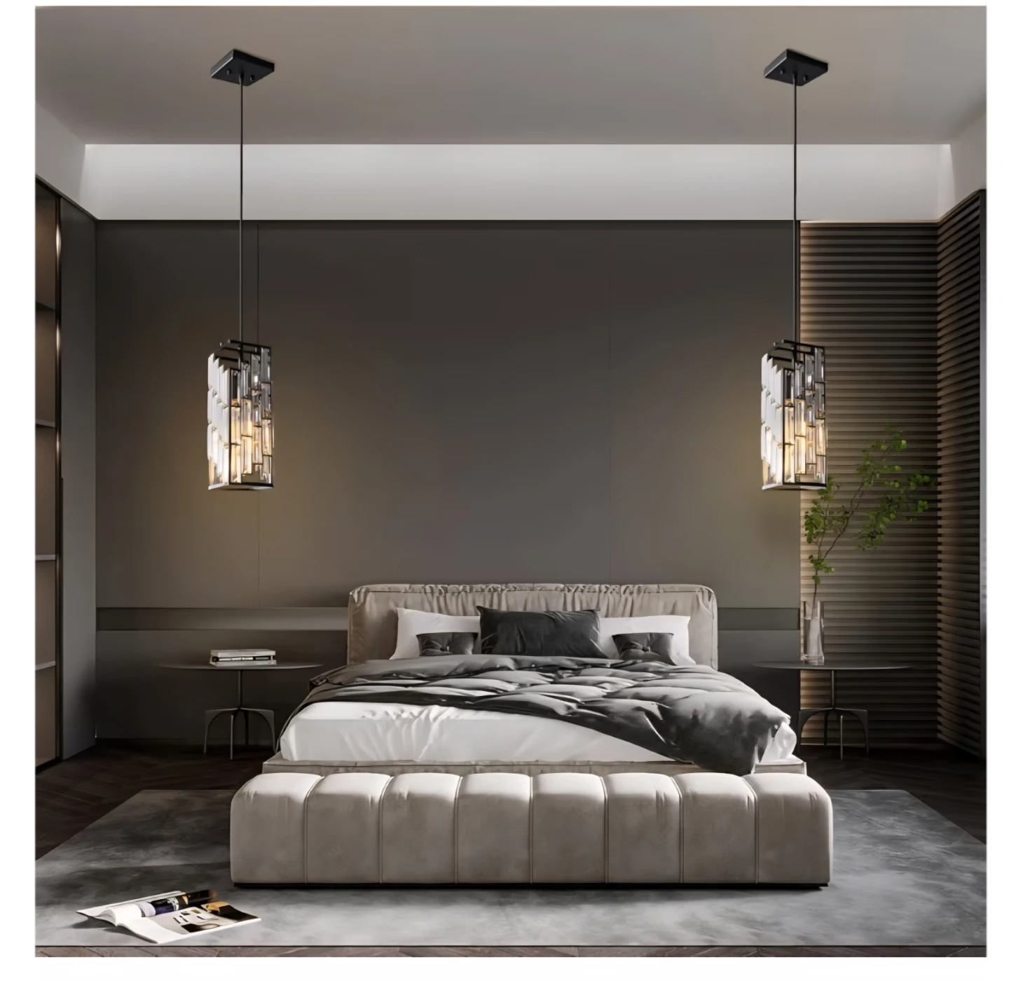 Modern Crystal Pendant Light Fixture - Matte Black Metal - photo 2