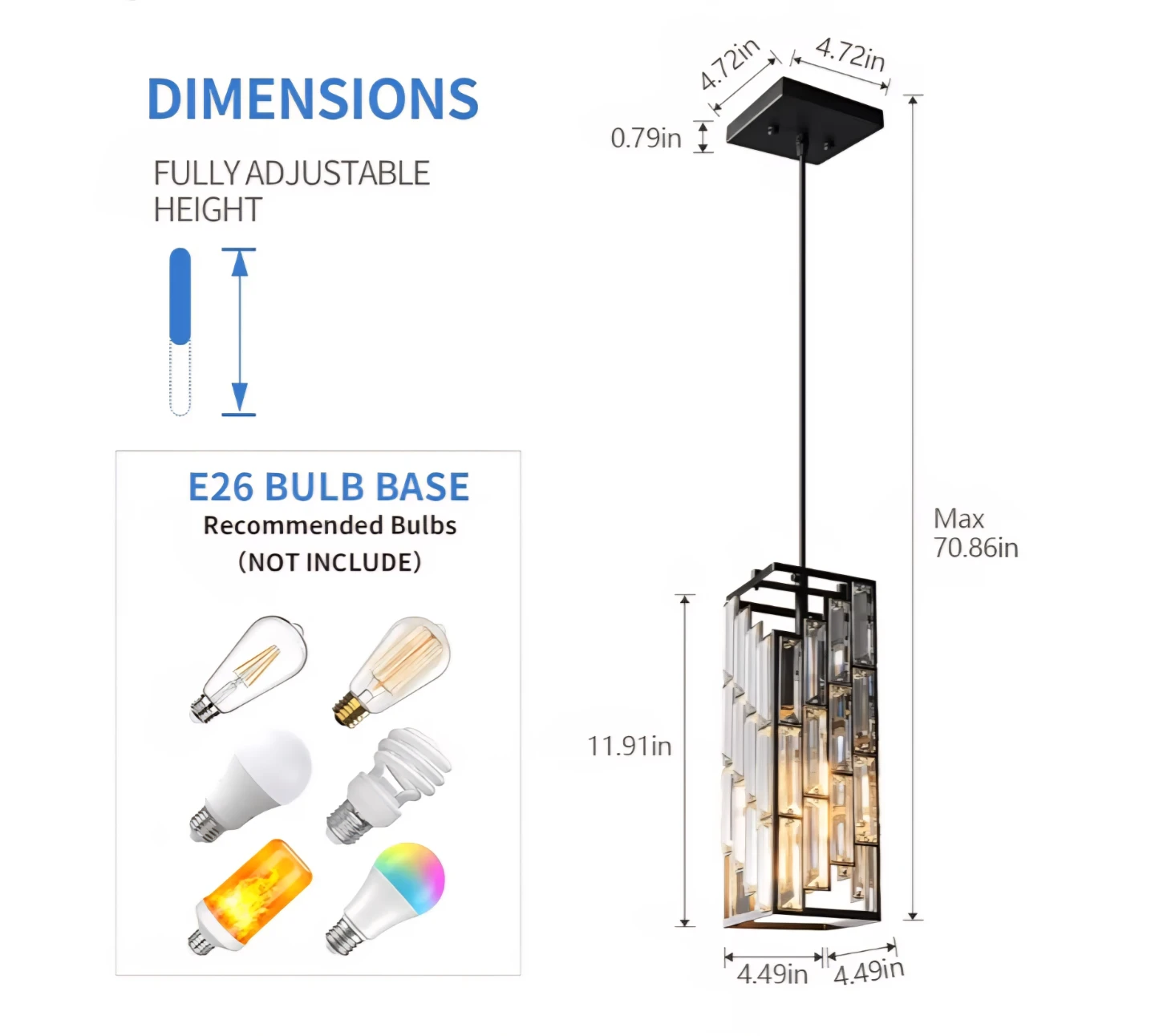 Modern Crystal Pendant Light Fixture - Matte Black Metal - photo 5