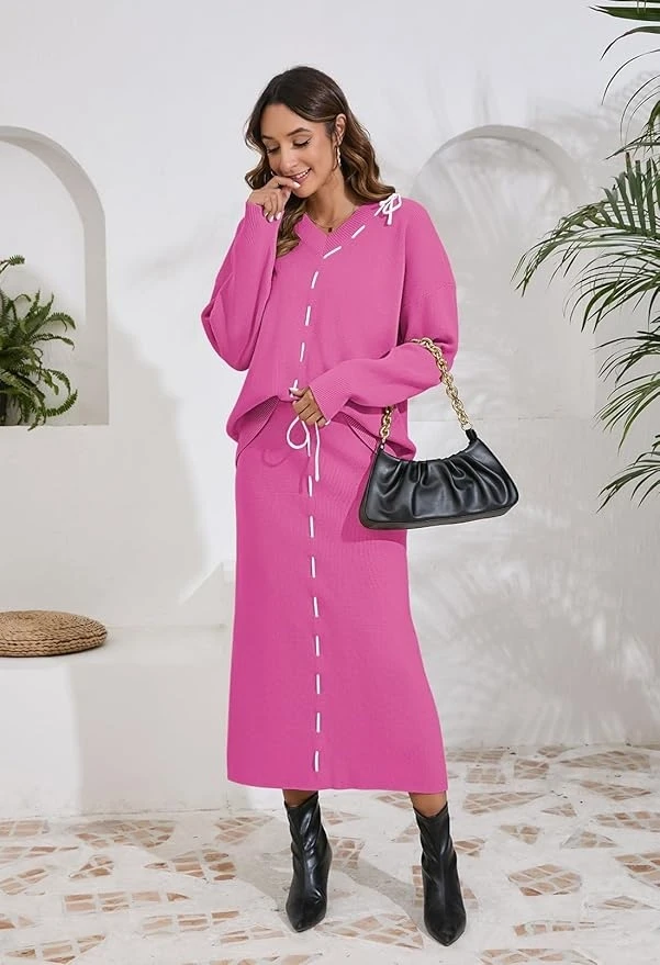 Pink Knit Sweater and Skirt Set