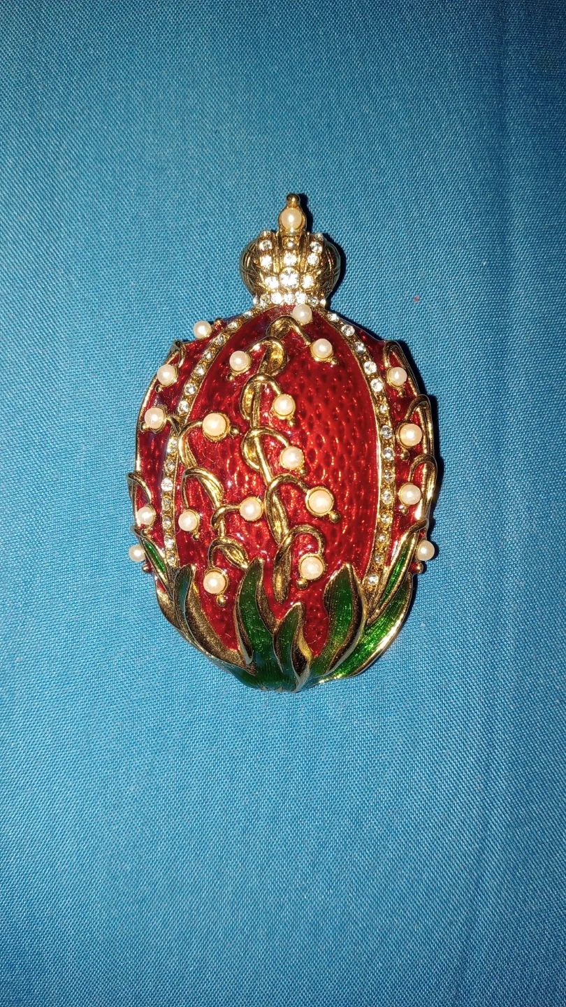 Enamel and Pearl Crown Brooch