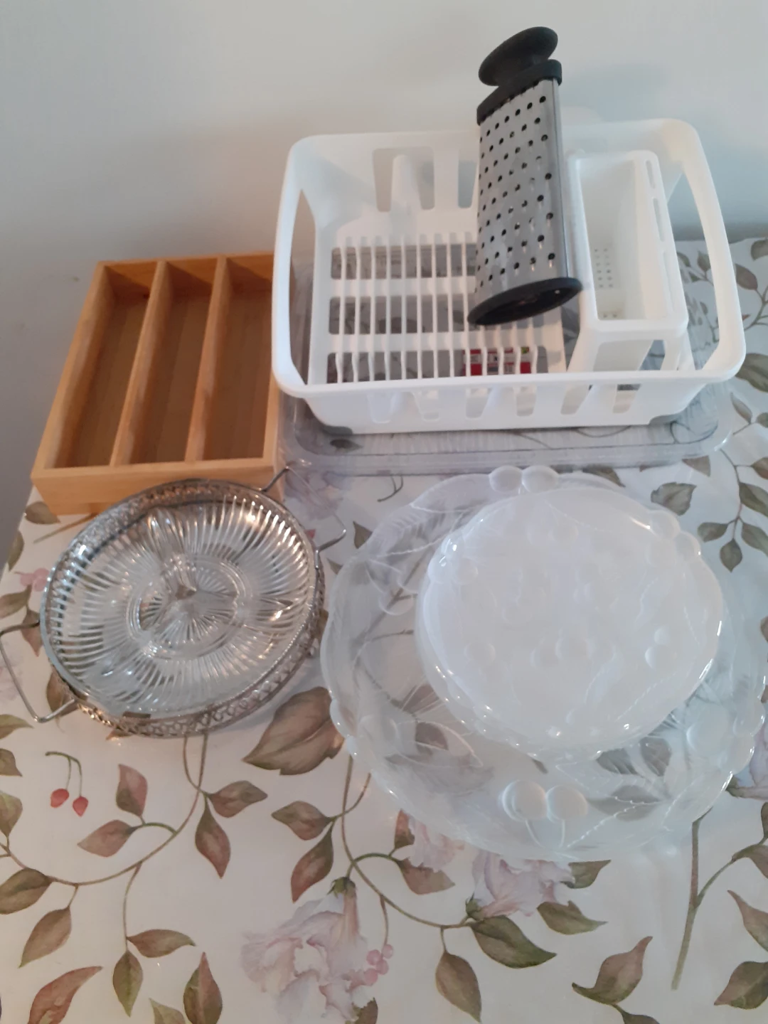 Glass serving dishes and platter