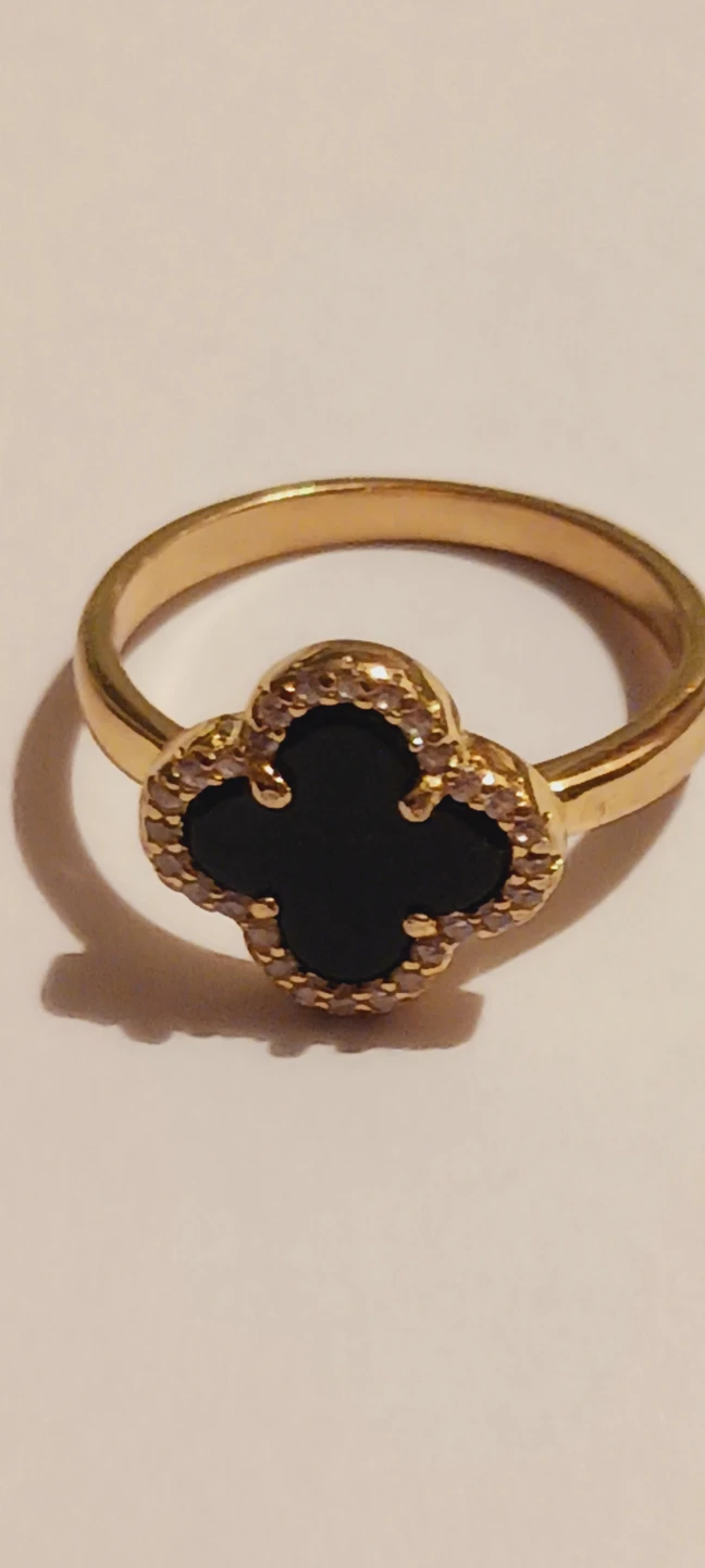 New !! Gold Overlay Sterling Silver 925 Black Clover 🍀 Ring. 6 - photo 2