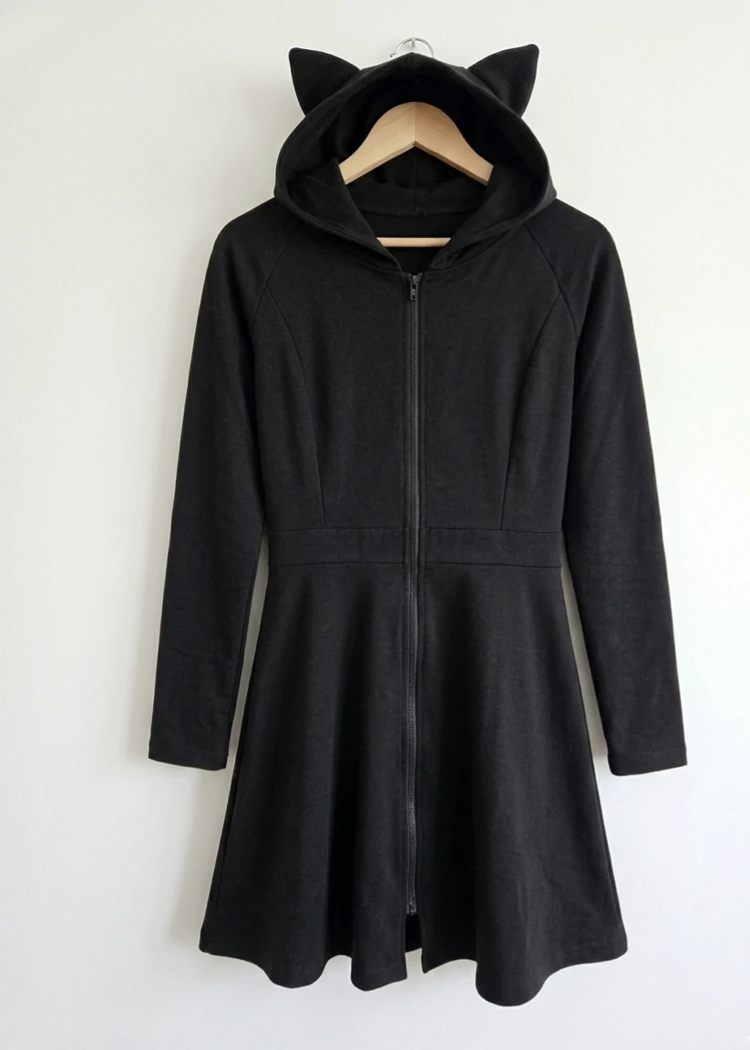 Black Cat Ear Hoodie Dress. Size XL. Pick Up Port moody - photo 3