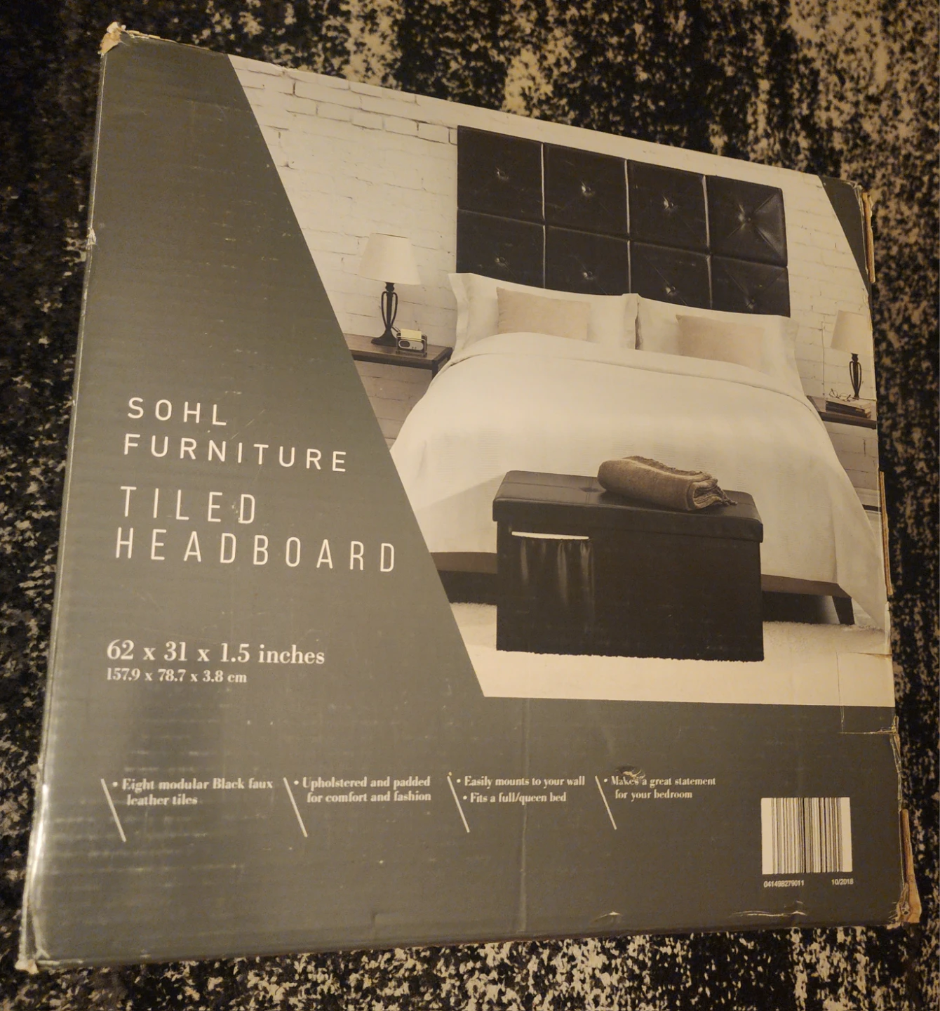 Sohl Furniture Tiled Faux Leather Headboard - Black - photo 4