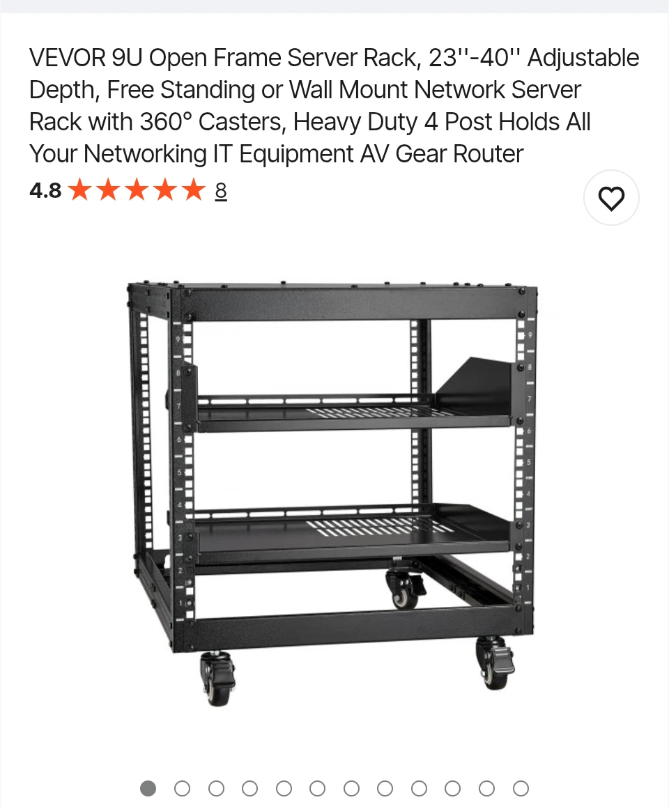 free: VEVOR 9U Open Frame Server Rack - never used